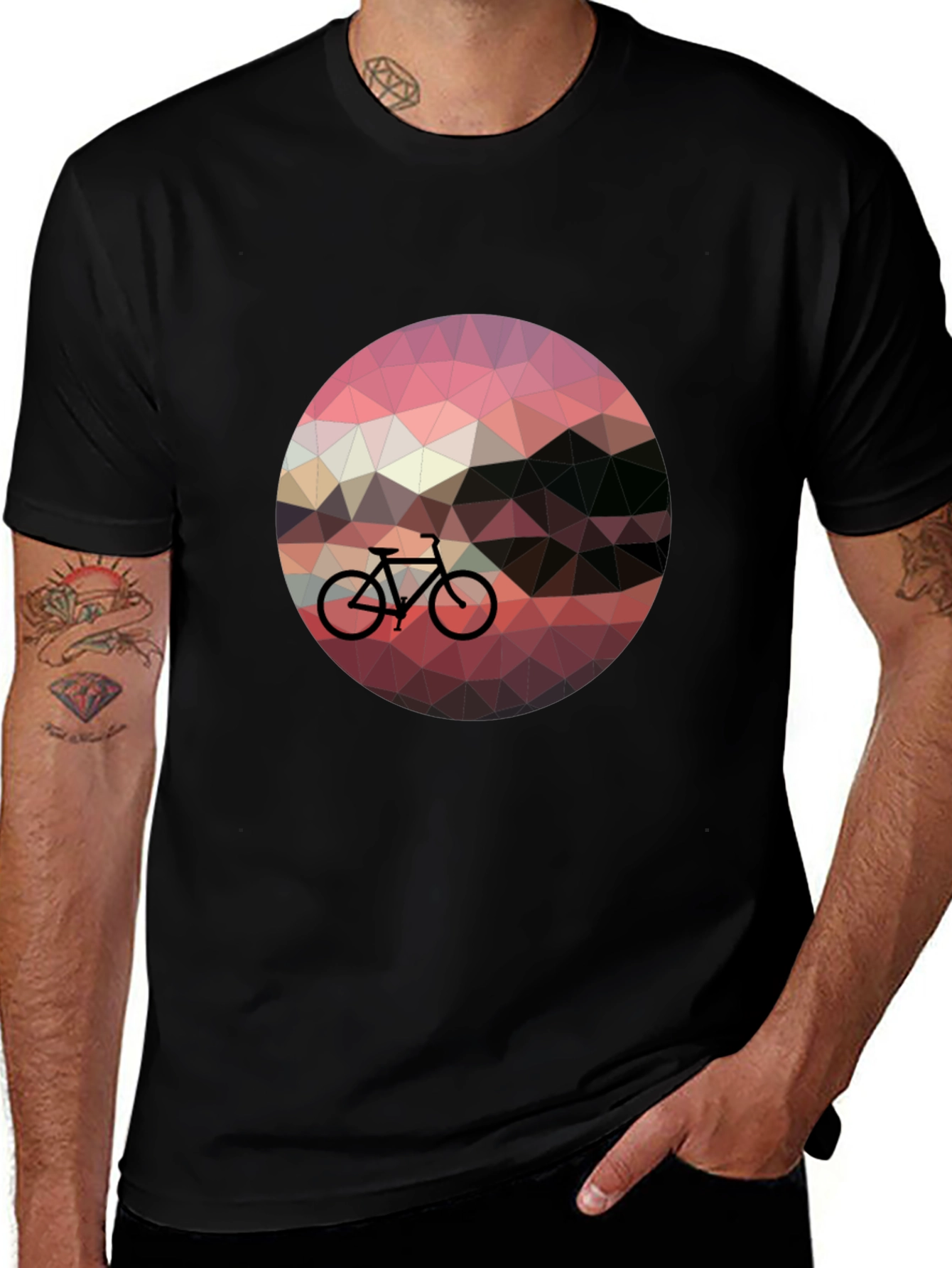 Variant 4 of Geometric Bike Sunset Graphic Tee - Black Casual T-Shirt