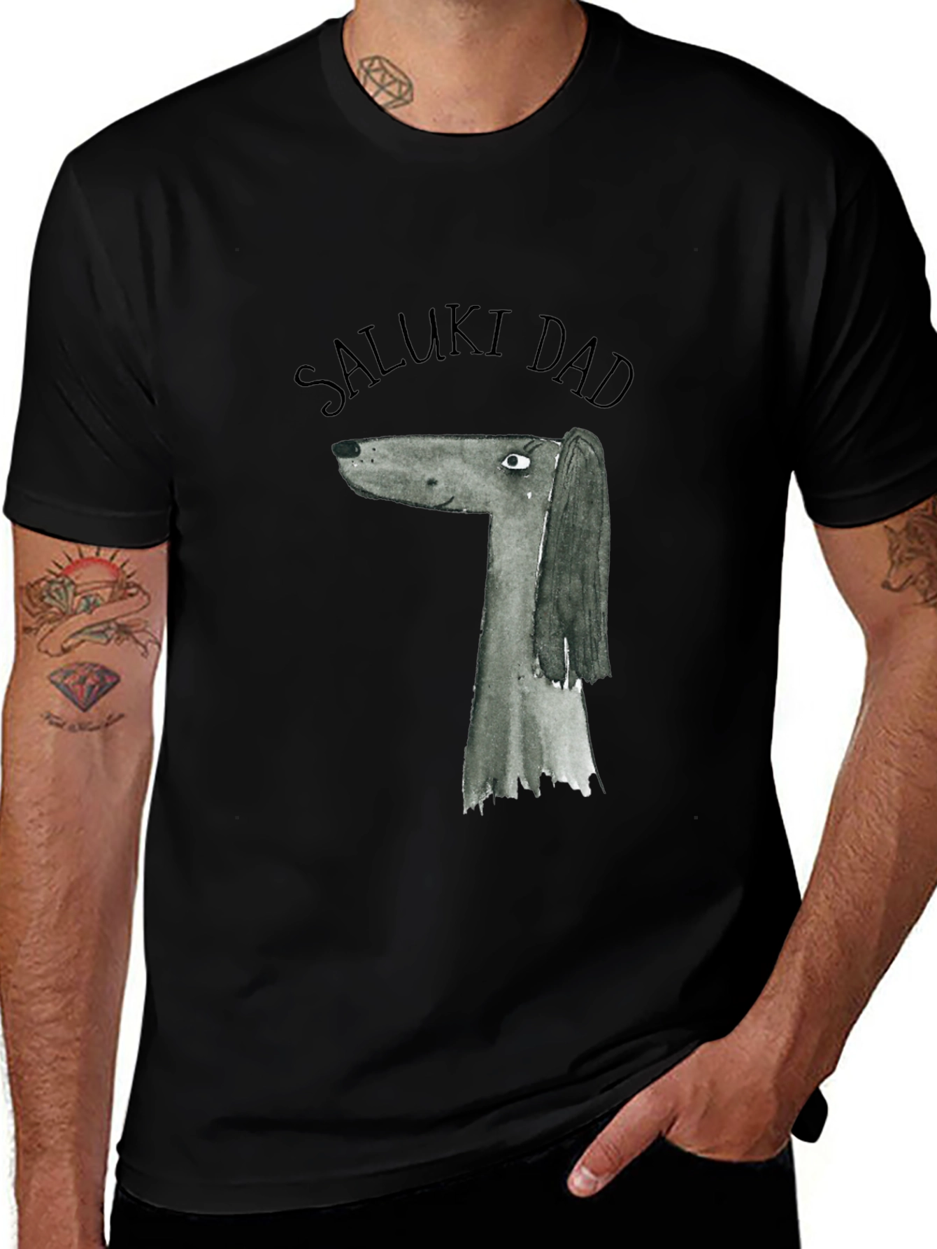 Saluki Dad Graphic Tee - Black Cotton T-Shirt