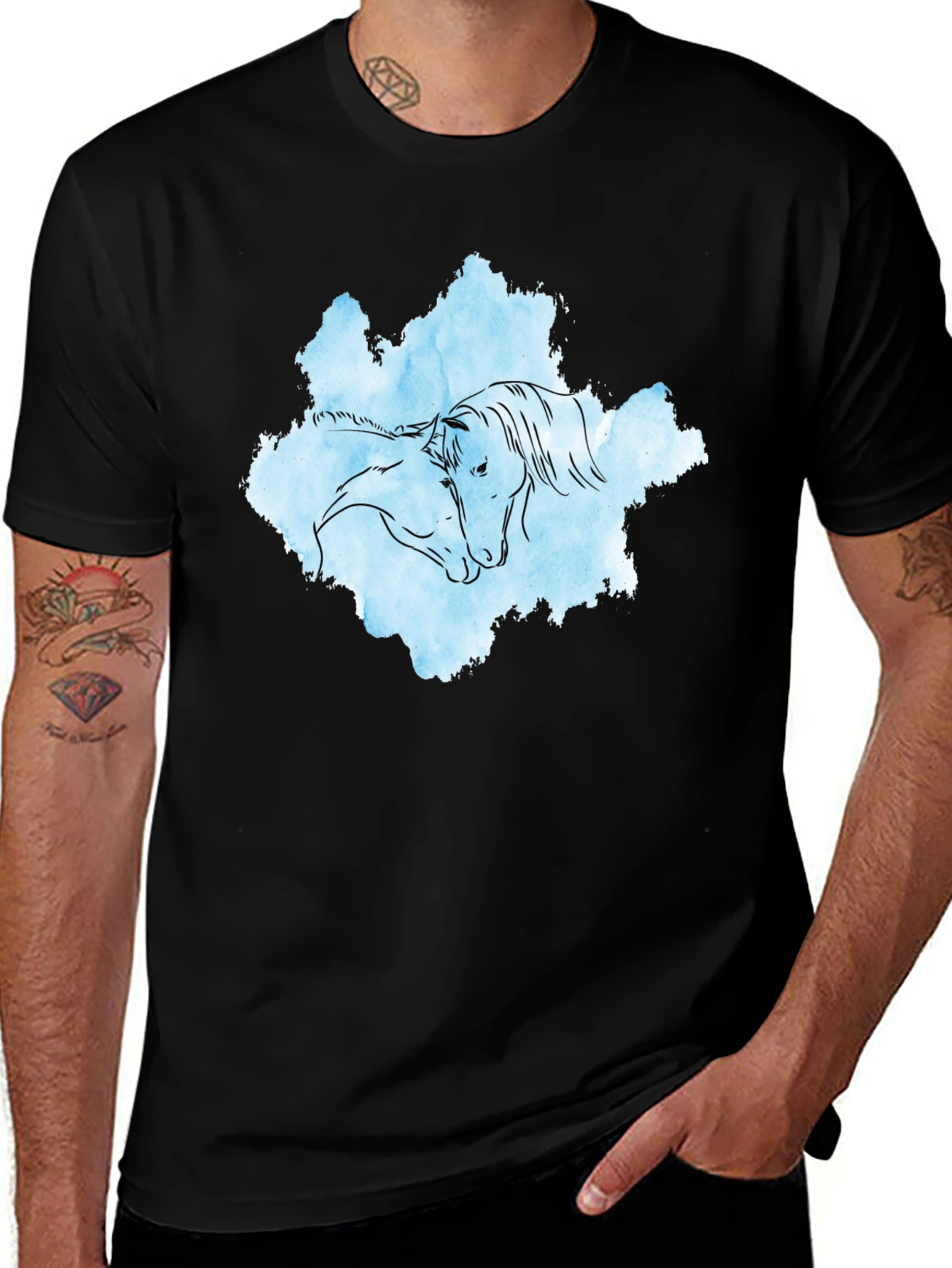 Variant 19 of Horse Embrace Graphic T-Shirt - Black