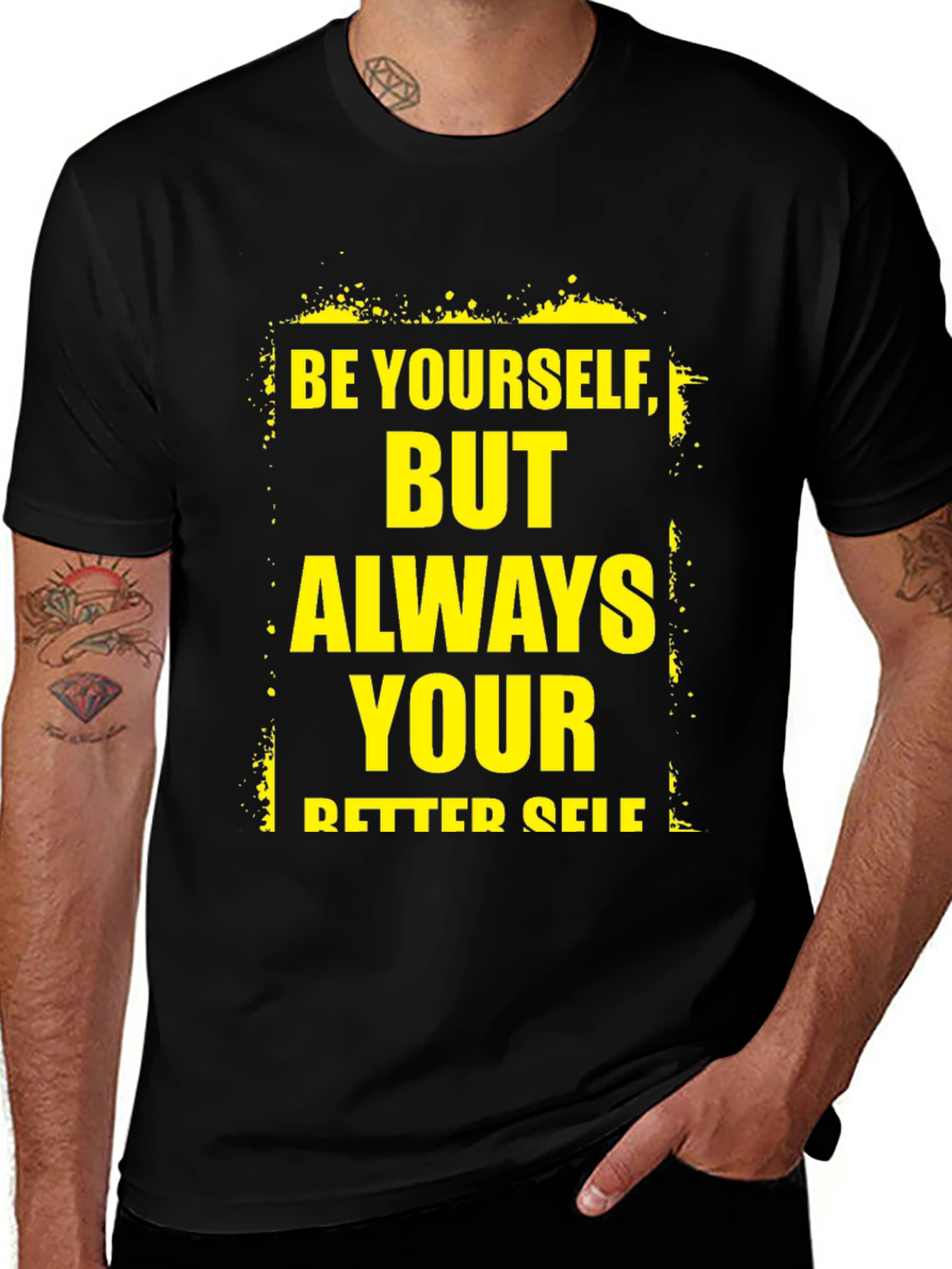 Variant 23 of Inspirational 'Be Yourself' Graphic Print Black T-Shirt