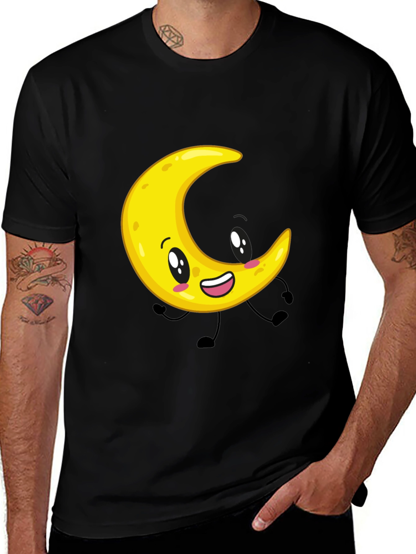 Variant 21 of Cartoon Moon Graphic Black T-Shirt