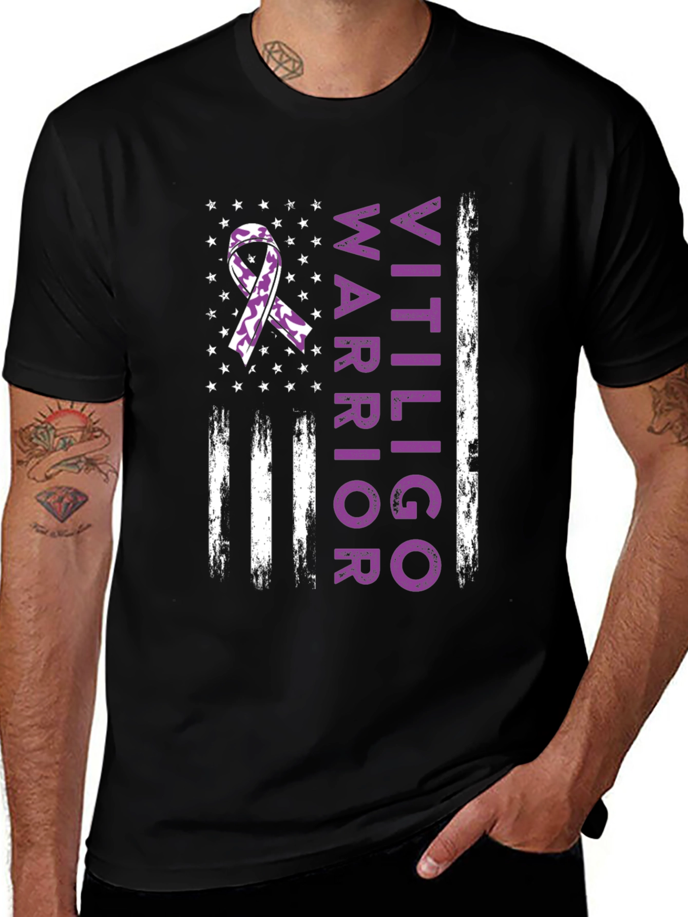 Vitiligo Warrior American Flag T-Shirt