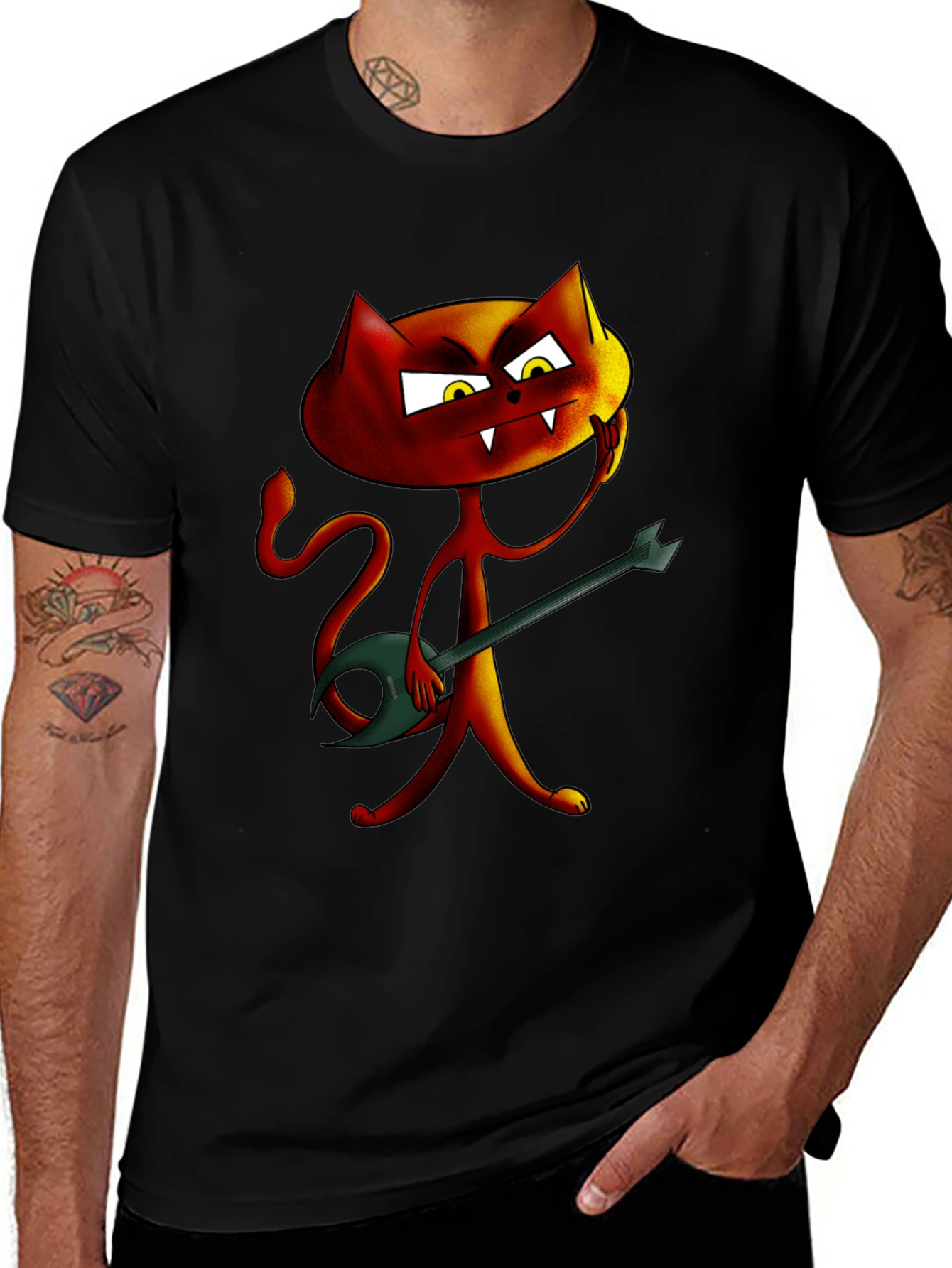 Rockin' Red Cat Graphic Tee - Unique Cartoon Design