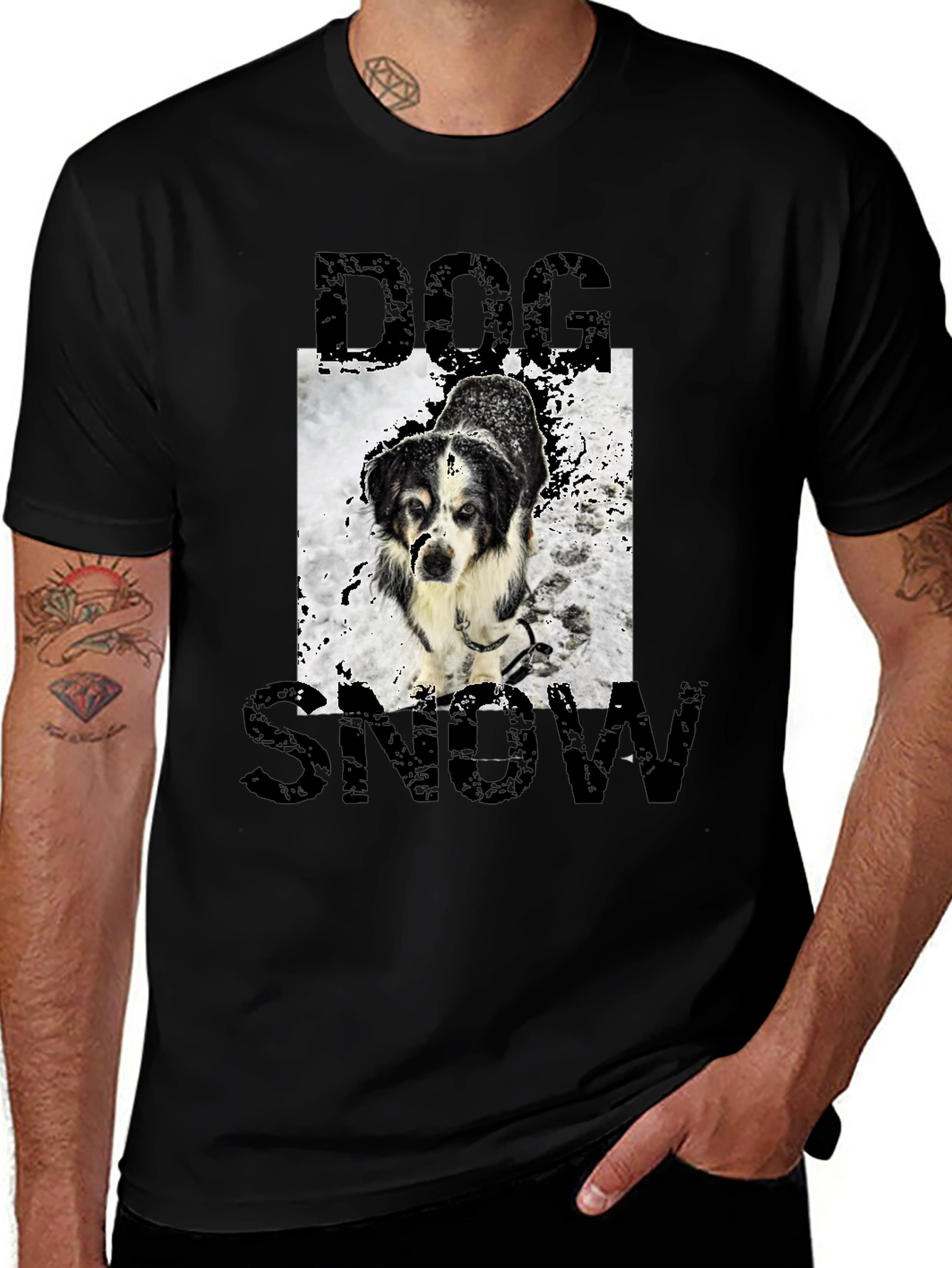 Variant 13 of Dog Snow Graphic Black T-Shirt