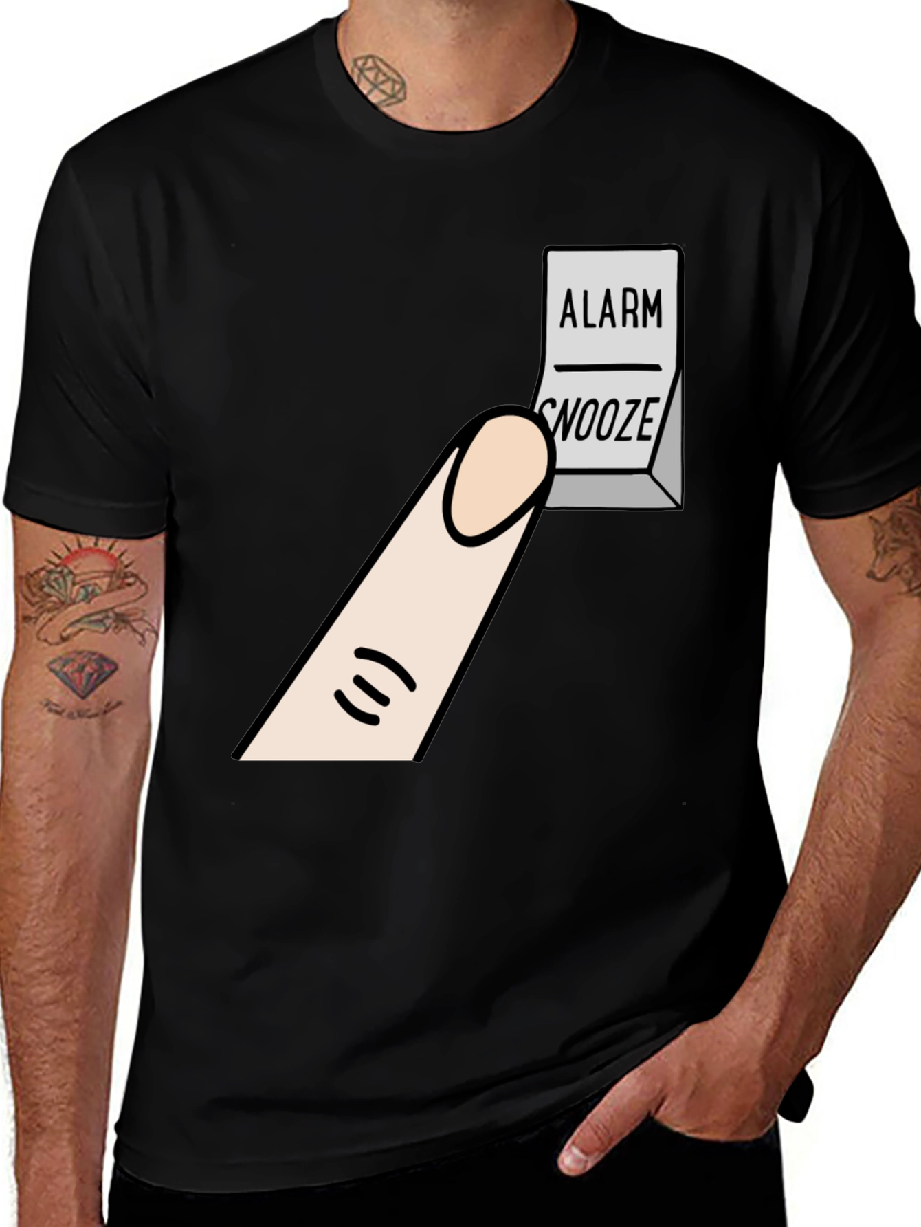 Variant 19 of Alarm Snooze Button T-Shirt: Funny Cartoon Tee