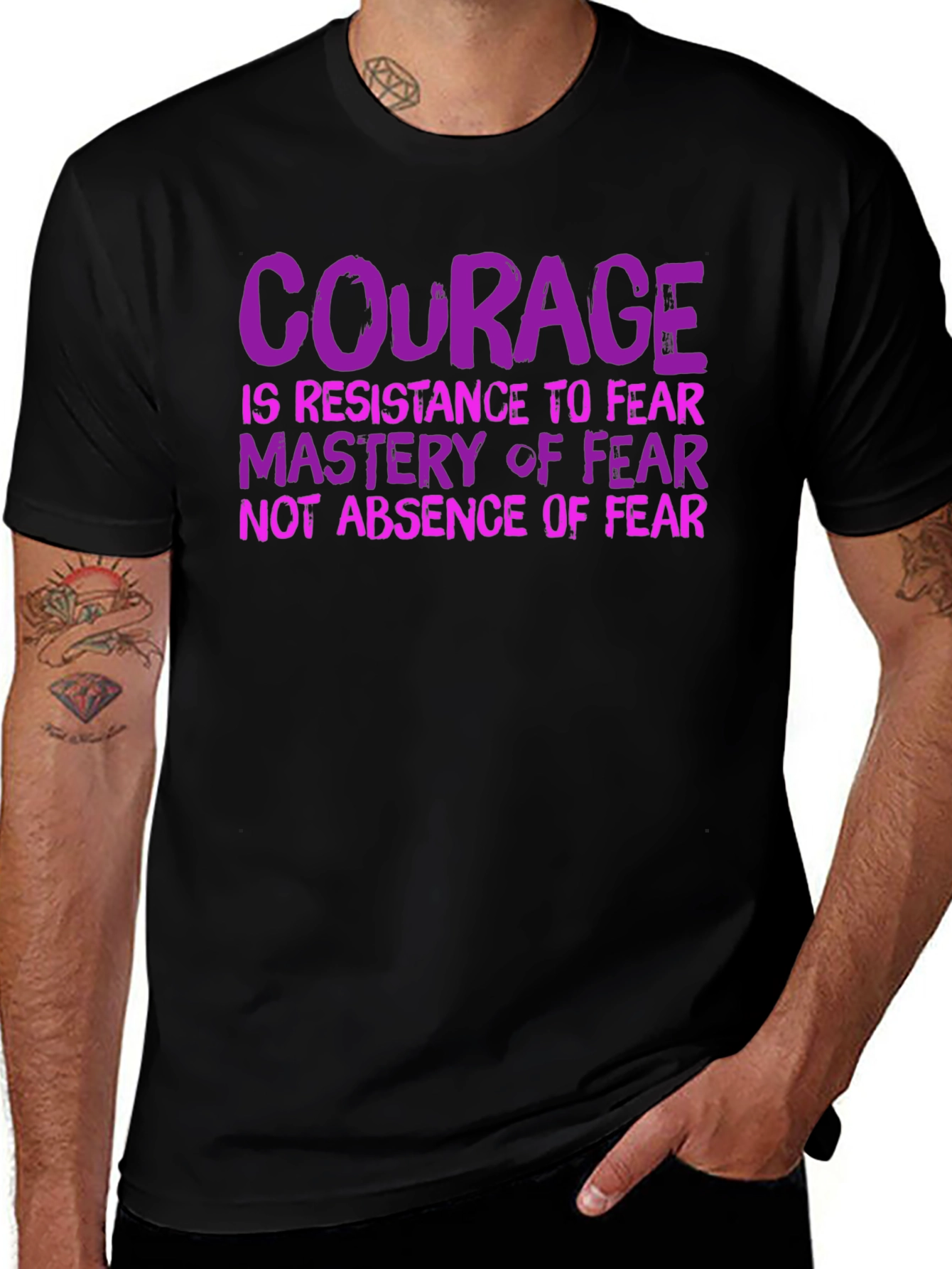 Variant 28 of Courage Quote Graphic Print Black T-Shirt