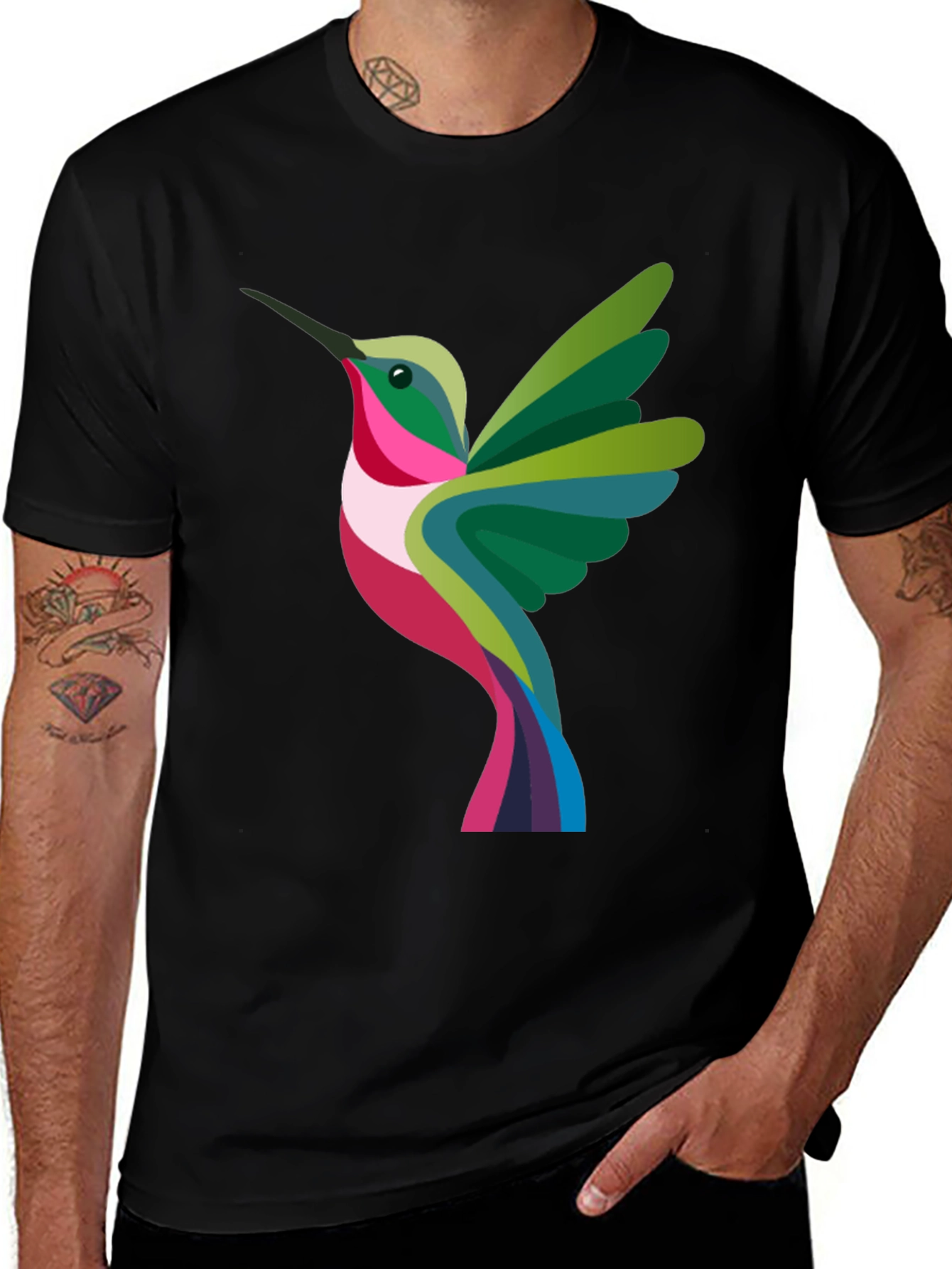 Variant 26 of Hummingbird Graphic Tee - Stylish Men's Black T-Shirt