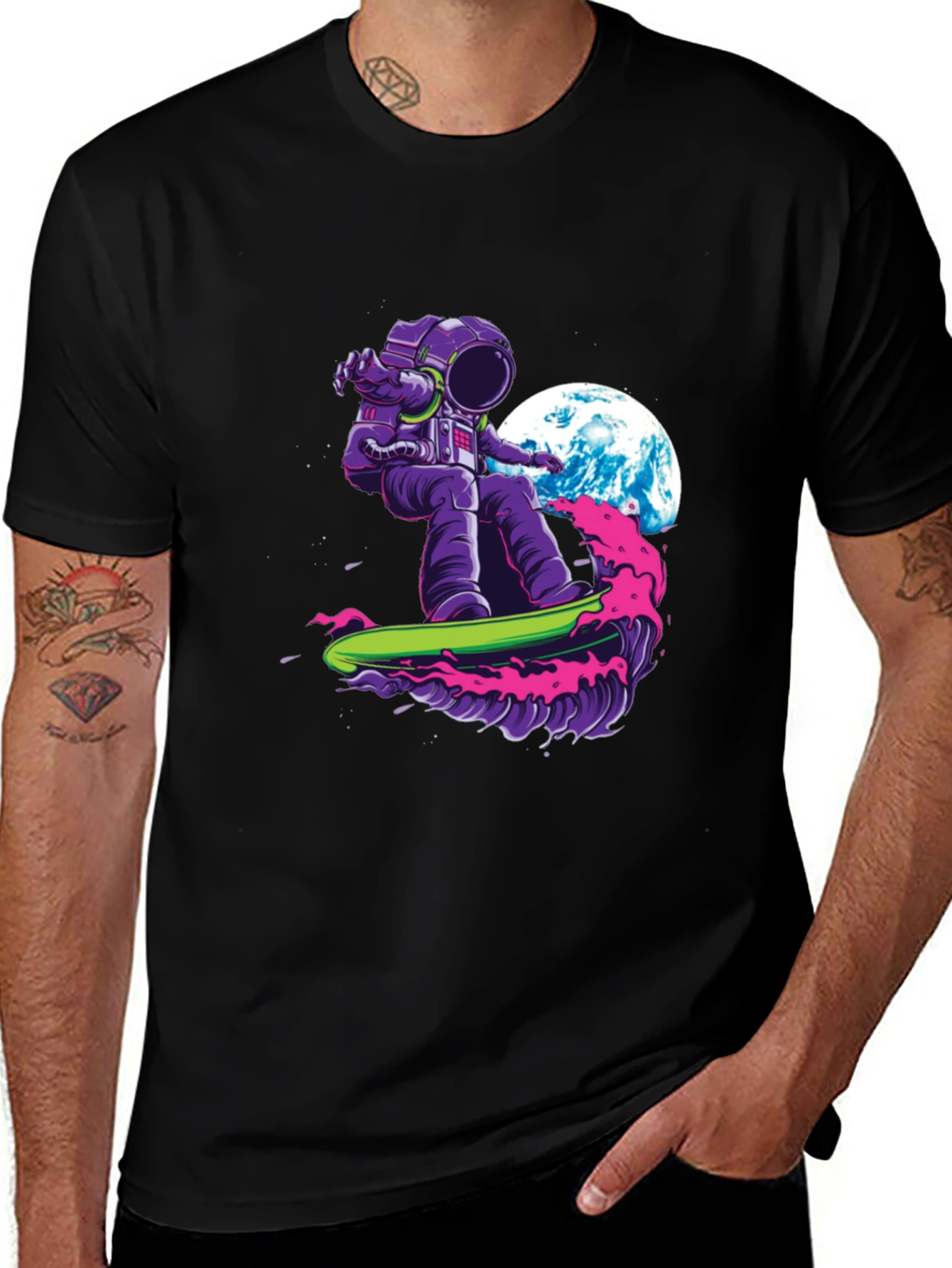 Variant 28 of Astronaut Surfing T-Shirt - Space Wave Rider Tee
