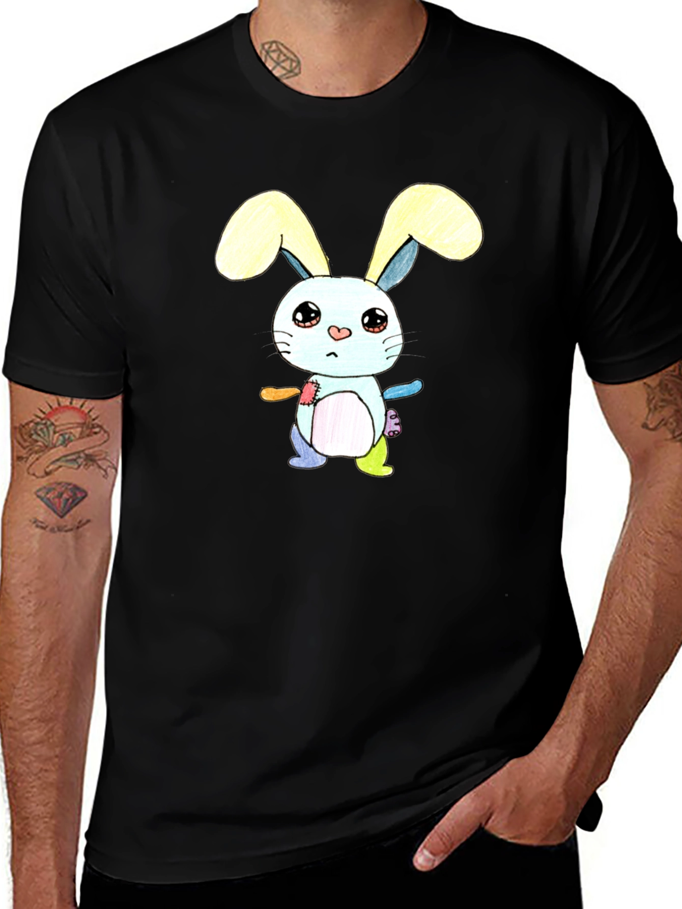 Variant 19 of Cute Cartoon Bunny T-Shirt - Unisex Black Tee
