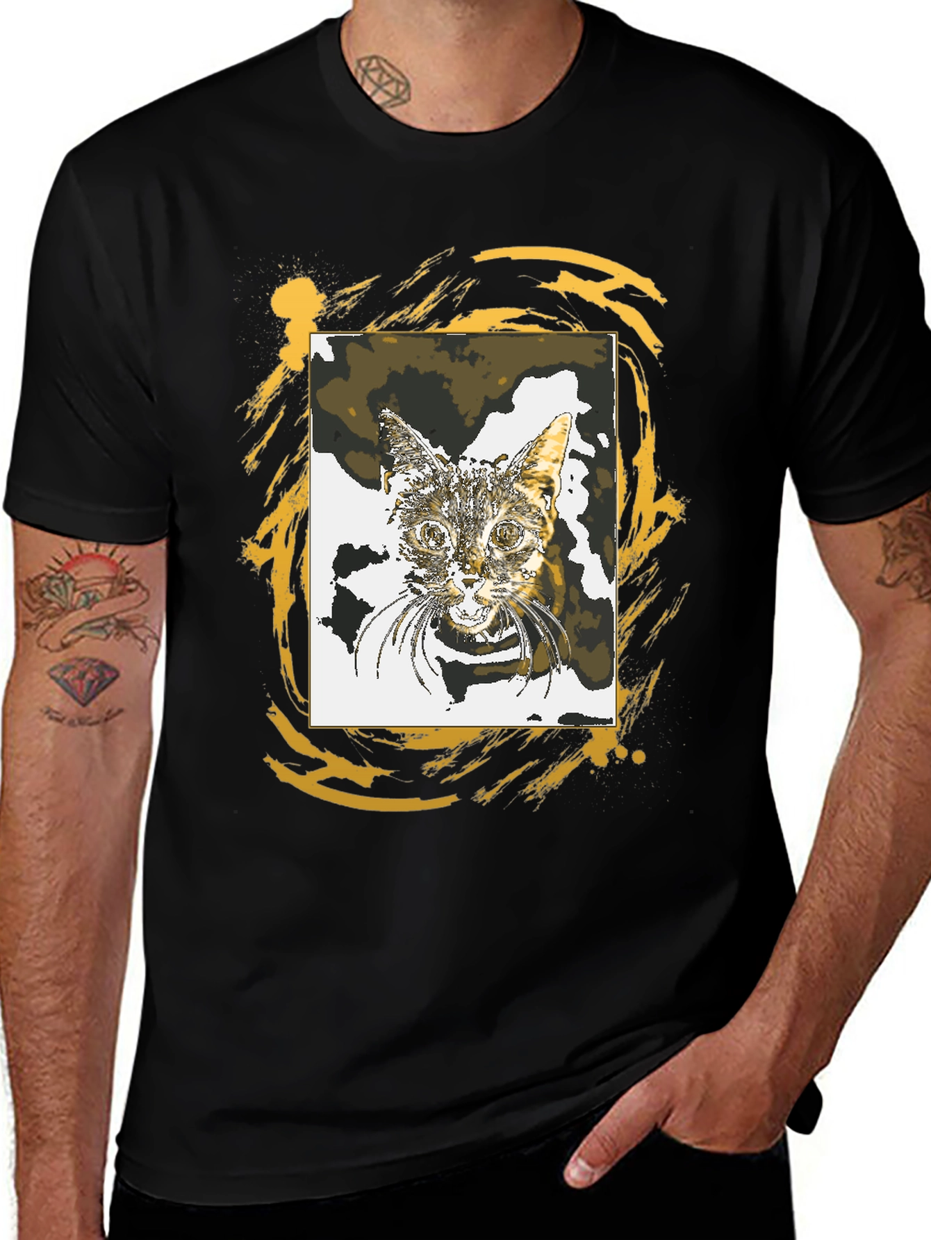 Variant 6 of Cat Portrait Graphic Tee - Stylish Black T-Shirt