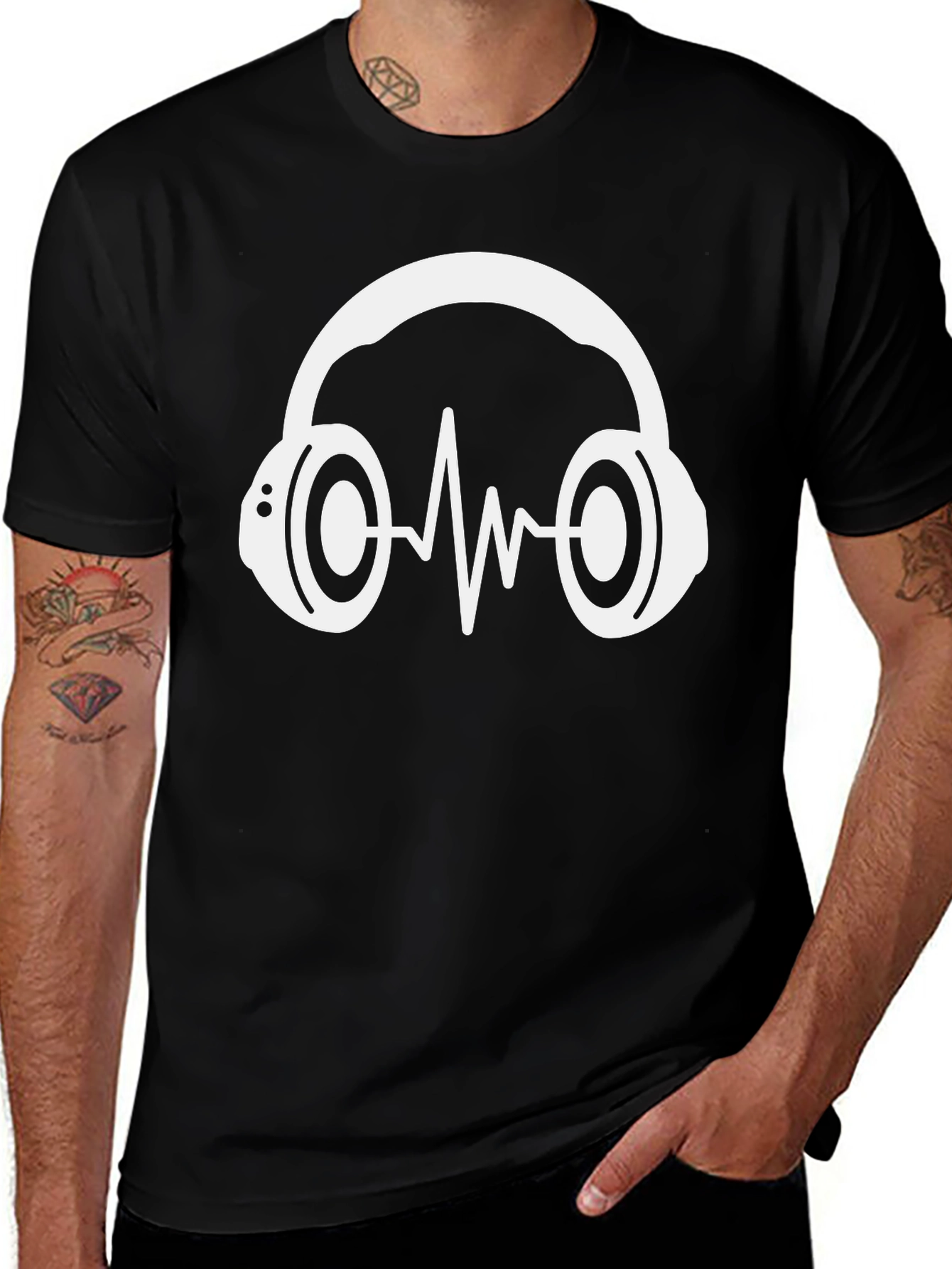 Variant 16 of Music Lover's Black T-Shirt with Headphone Graphic