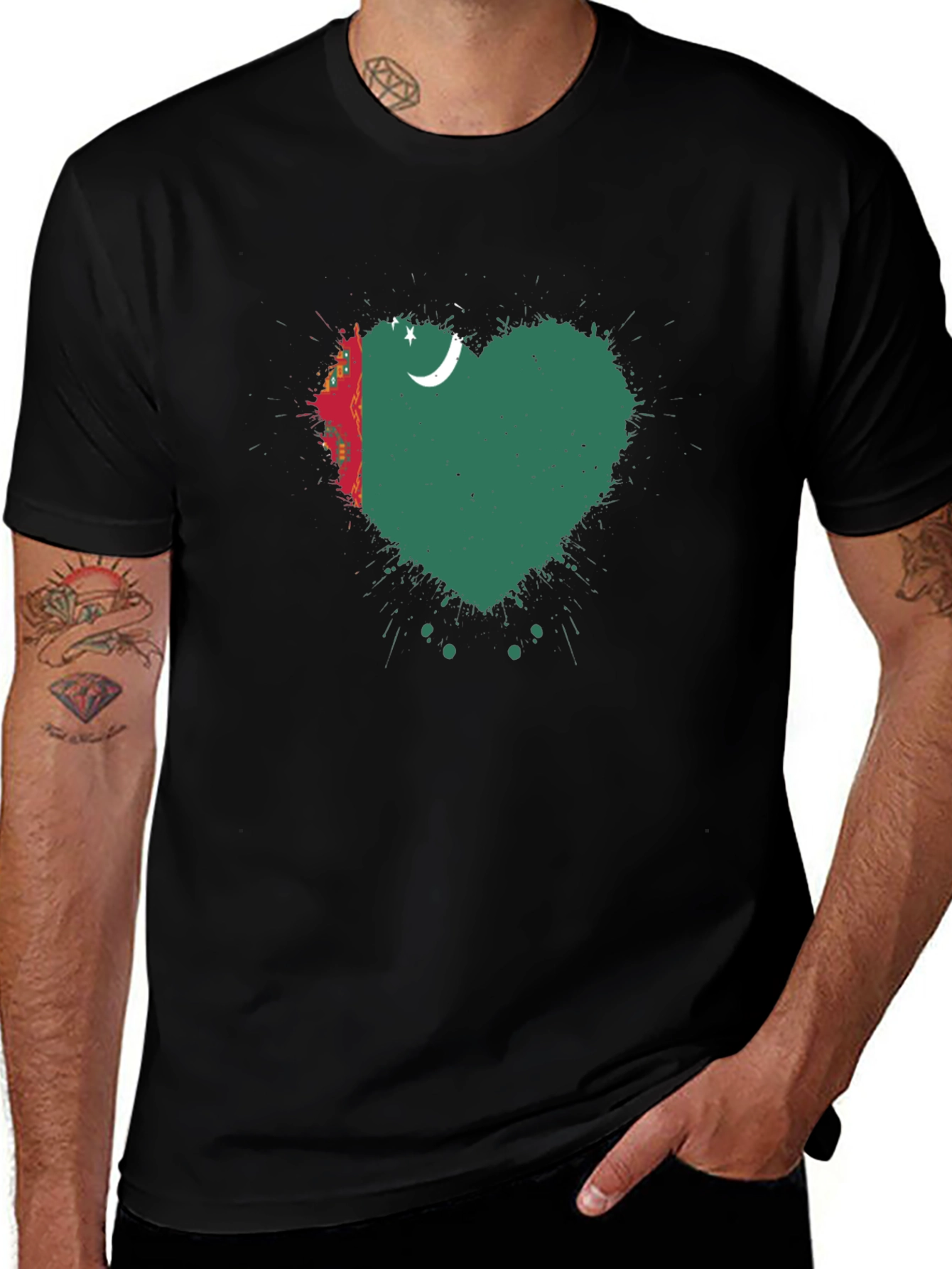 Variant 26 of Turkmenistan Heart Flag T-Shirt - Black Cotton Tee