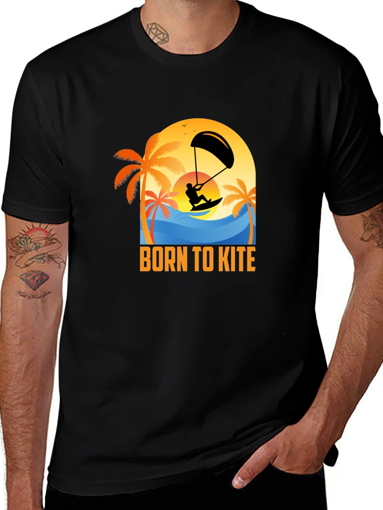 Variant 29 of Born to Kite T-Shirt: Kitesurfing Beach Design
