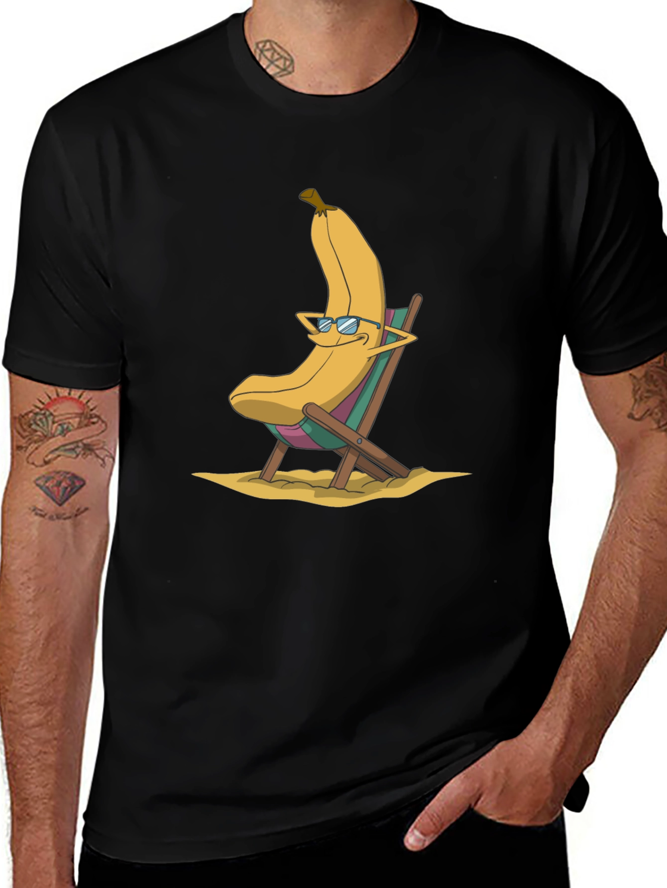 Variant 8 of Banana Beach Relaxation T-Shirt - Cool Cartoon Design