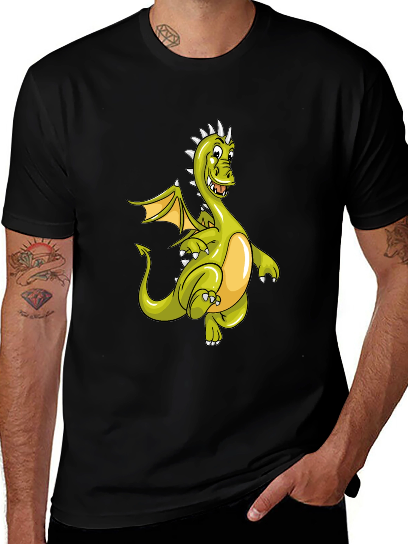Variant 2 of Black T-Shirt with Cartoon Dragon Graphic