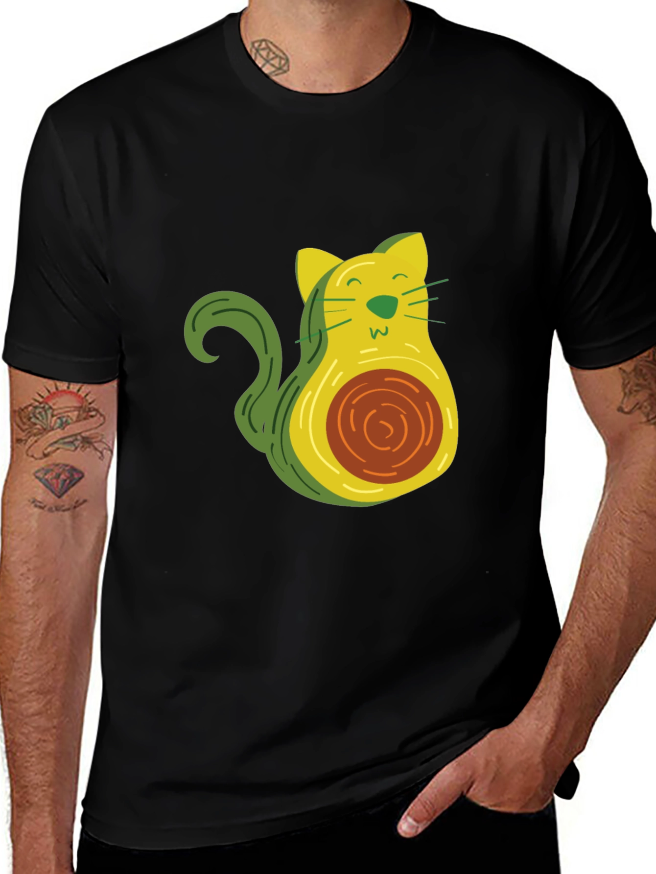 Variant 6 of Avocado Cat Graphic T-Shirt - Unique & Fun Design!