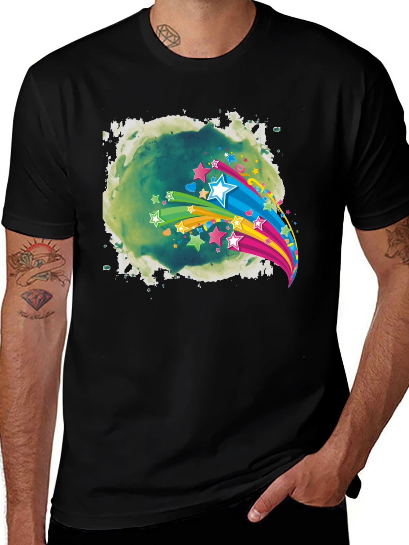 Variant 24 of Colorful Stars Graphic Black T-Shirt