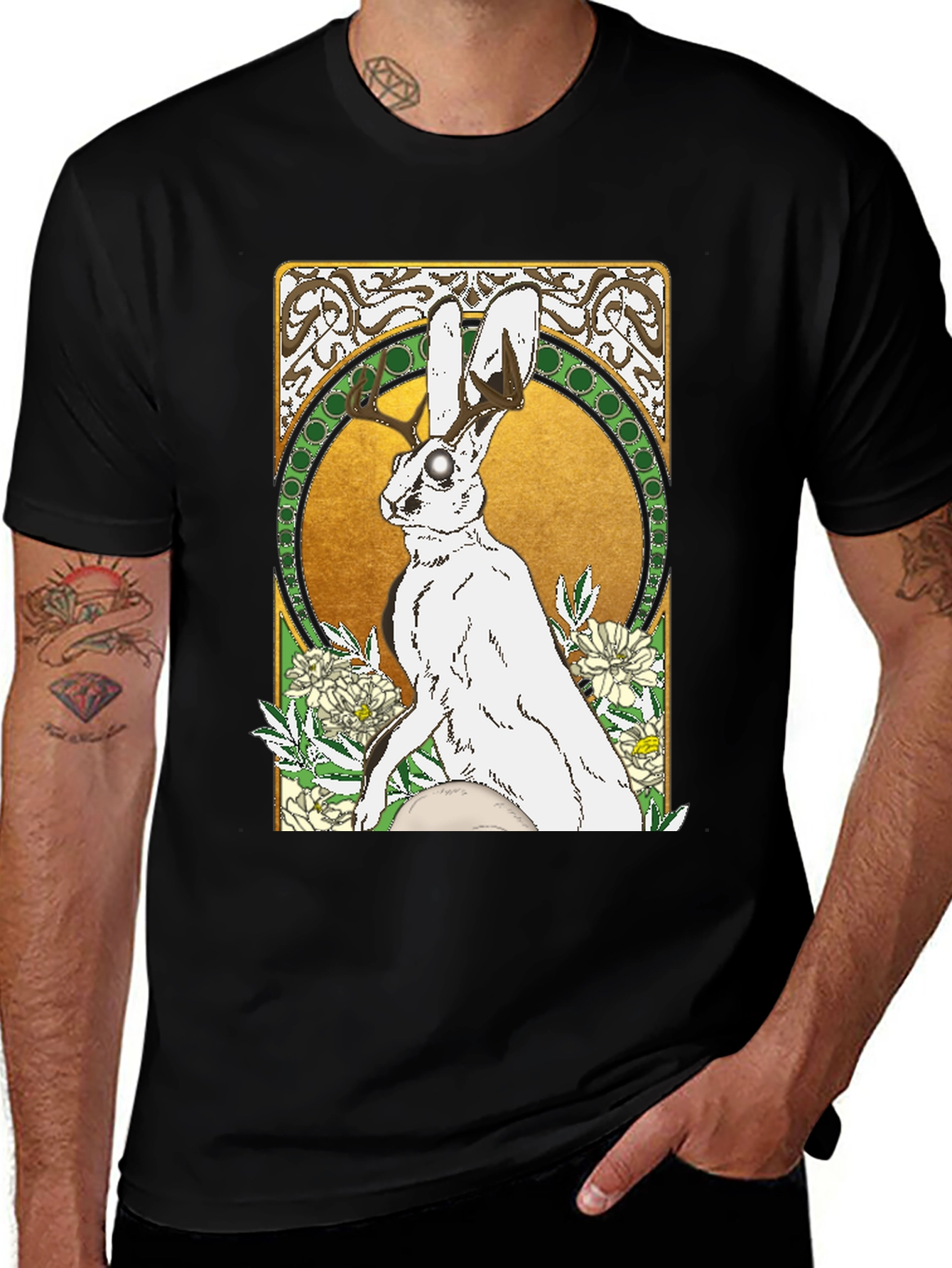 Mystic Hare Graphic Tee - Art Nouveau Rabbit