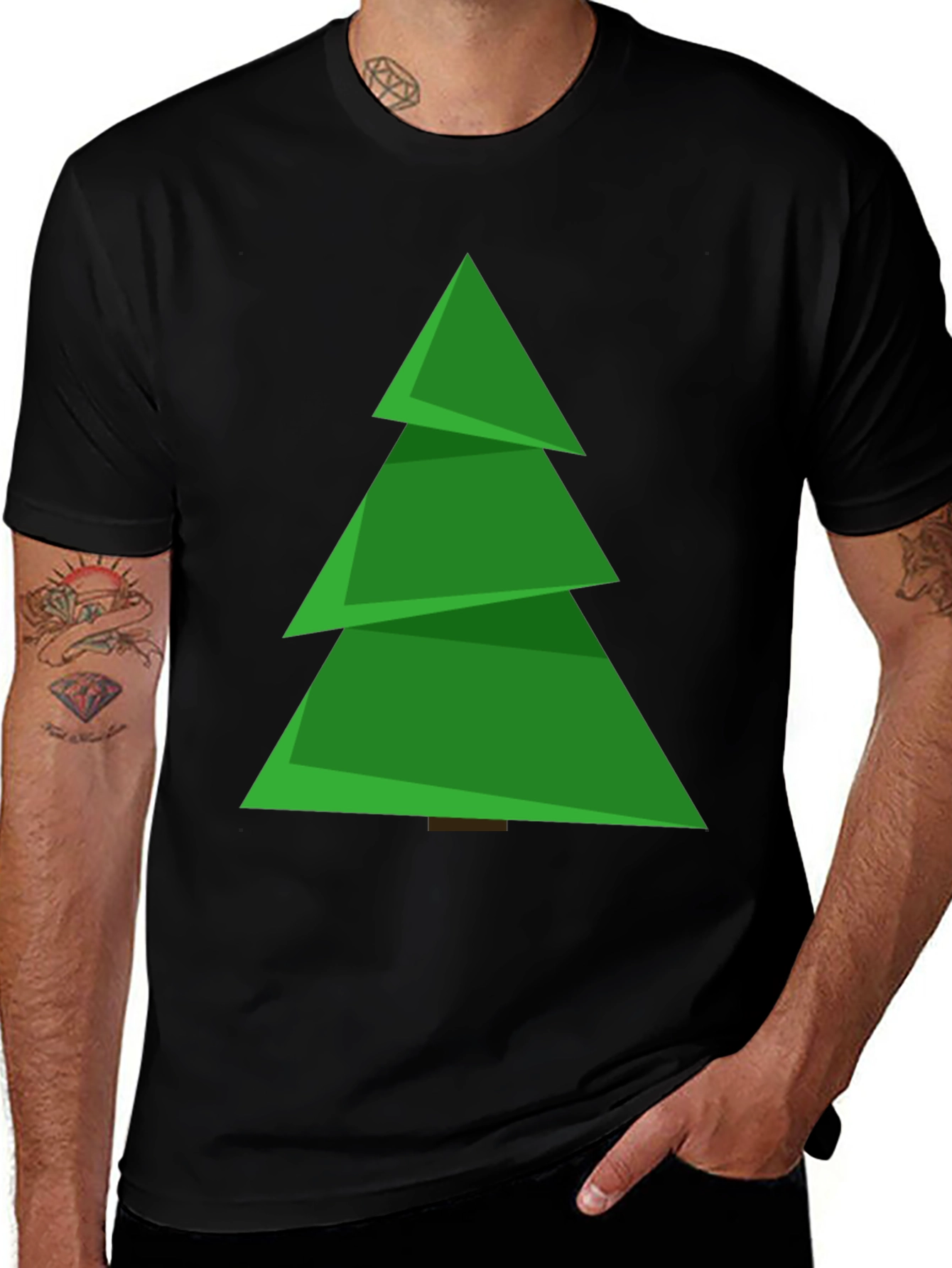 Geometric Christmas Tree Black T-Shirt