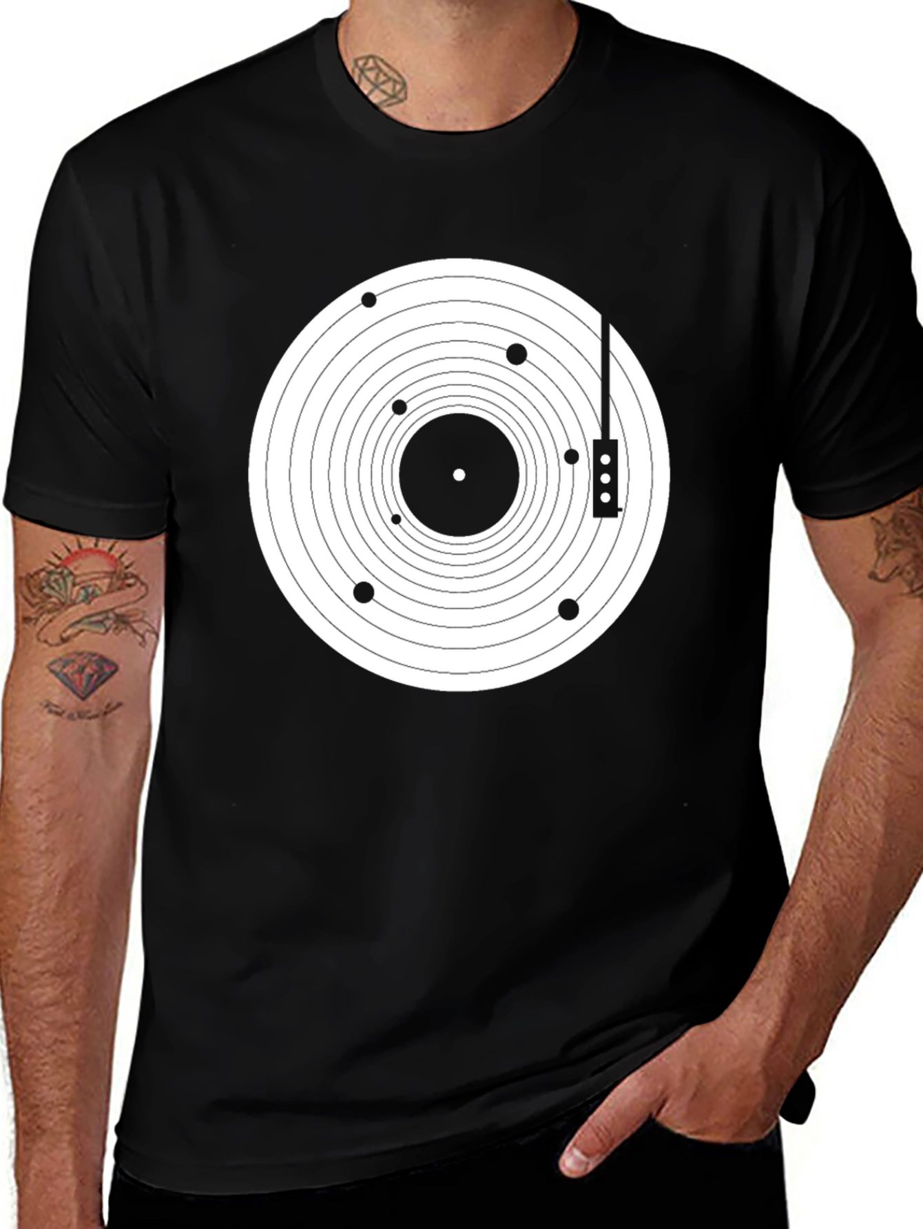 Variant 6 of Geometric Record Player T-Shirt - Black