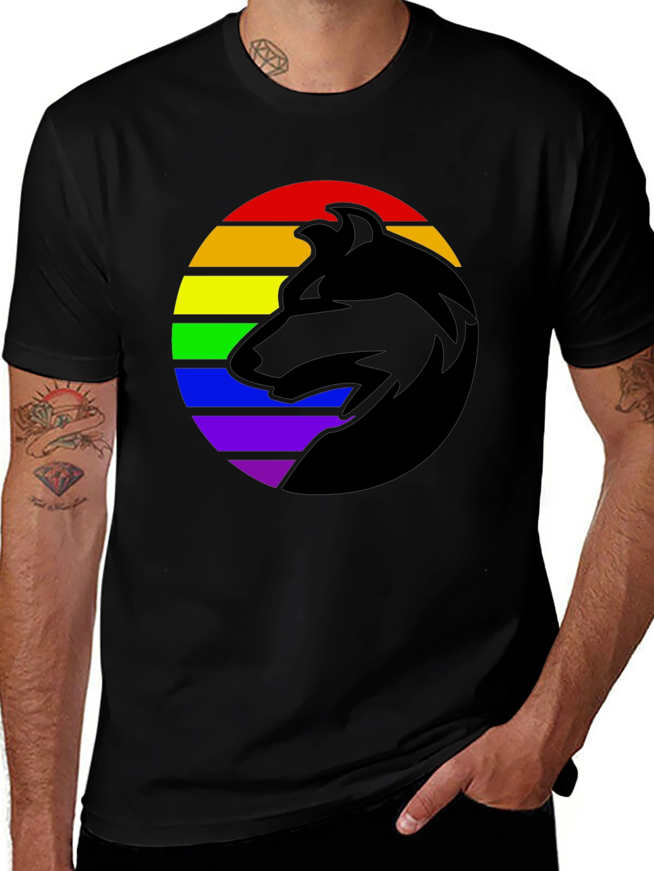 LGBT Pride Wolf Graphic Tee - Black Cotton T-Shirt