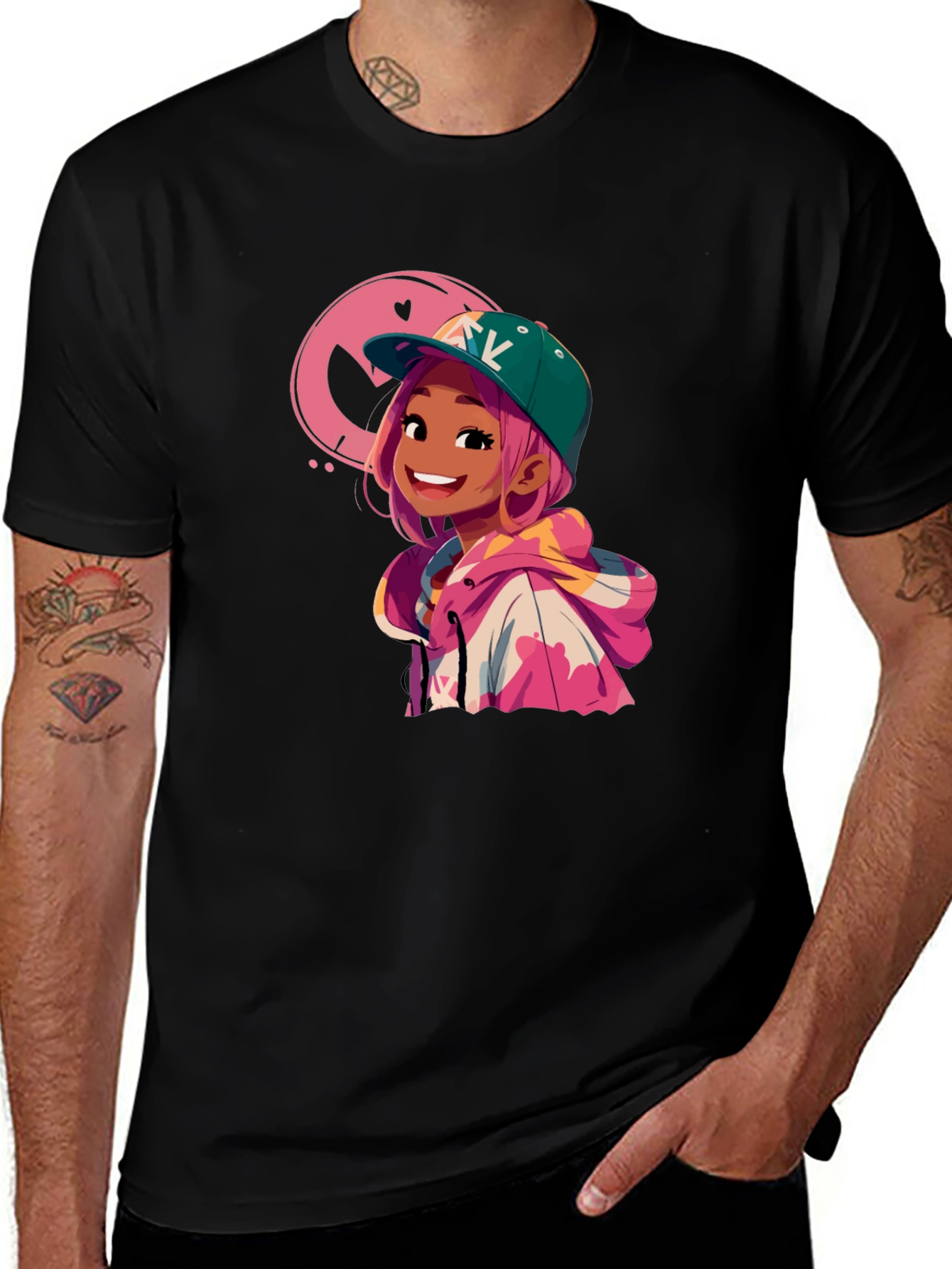 Variant 29 of Cartoon Girl Graphic Black T-Shirt