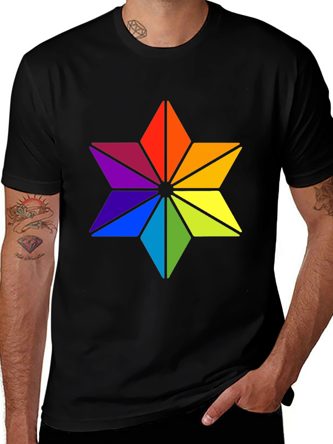 Variant 20 of Colorful Star Graphic Black T-Shirt