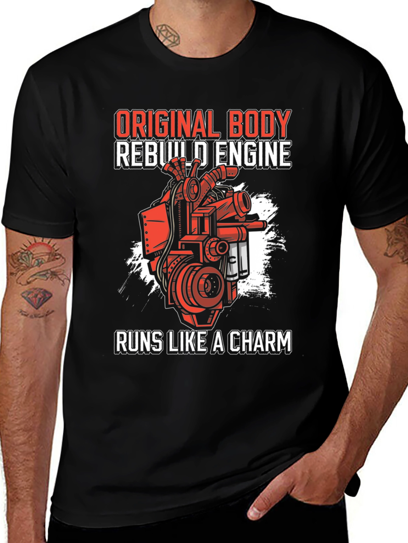 Variant 27 of Original Body Rebuild Engine T-Shirt - Runs Like a Charm