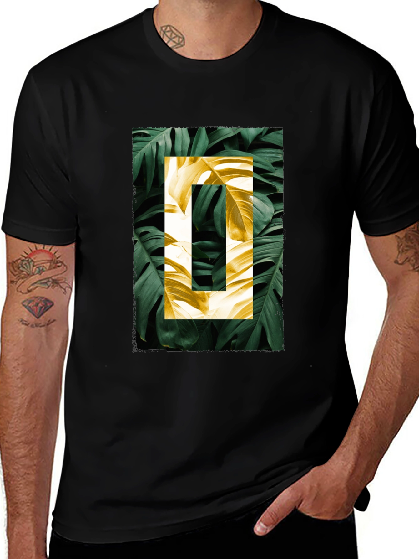 Variant 21 of Botanical Print Men's Black T-Shirt