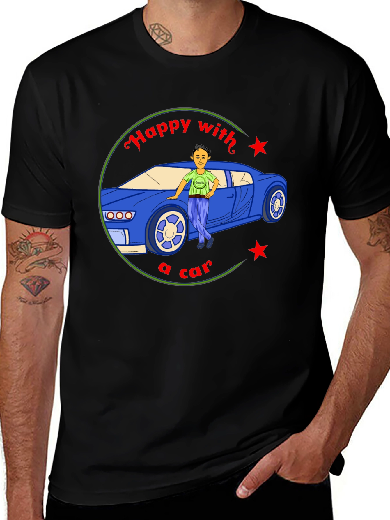 Black Happy with a Car Graphic Tee - Black Cotton main image
