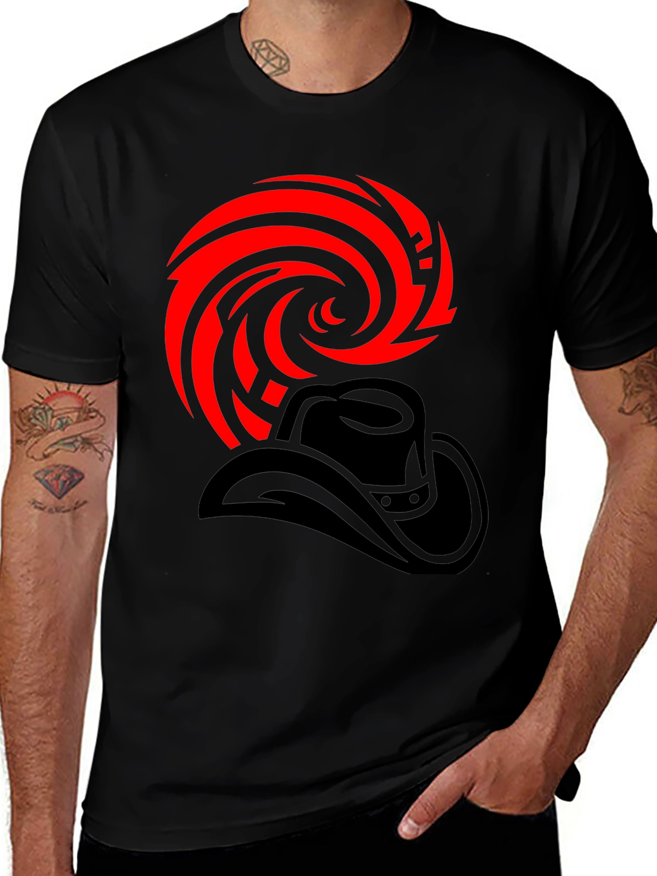 Cowboy Vortex Graphic Tee - Stylish Black T-Shirt