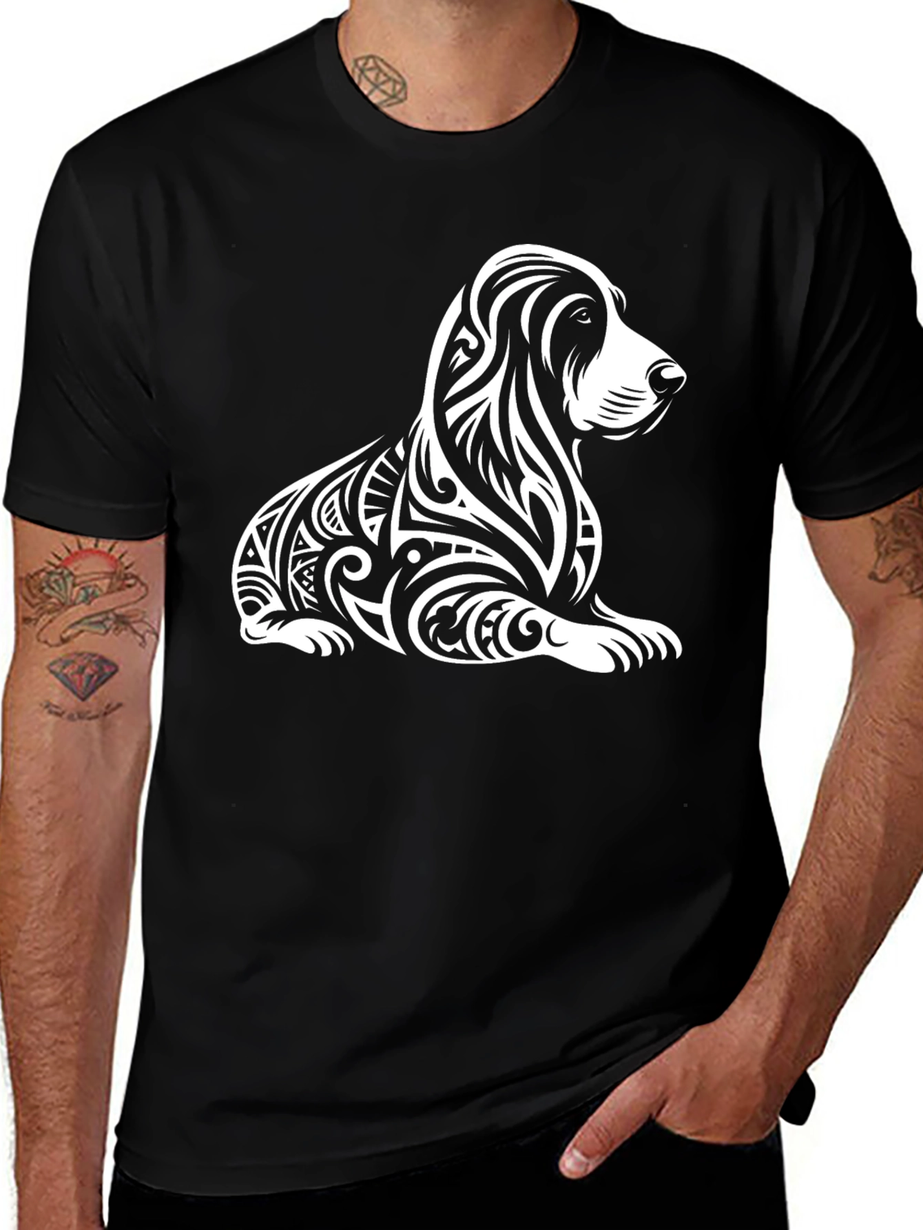 Variant 29 of Tribal Dog Graphic Black T-Shirt