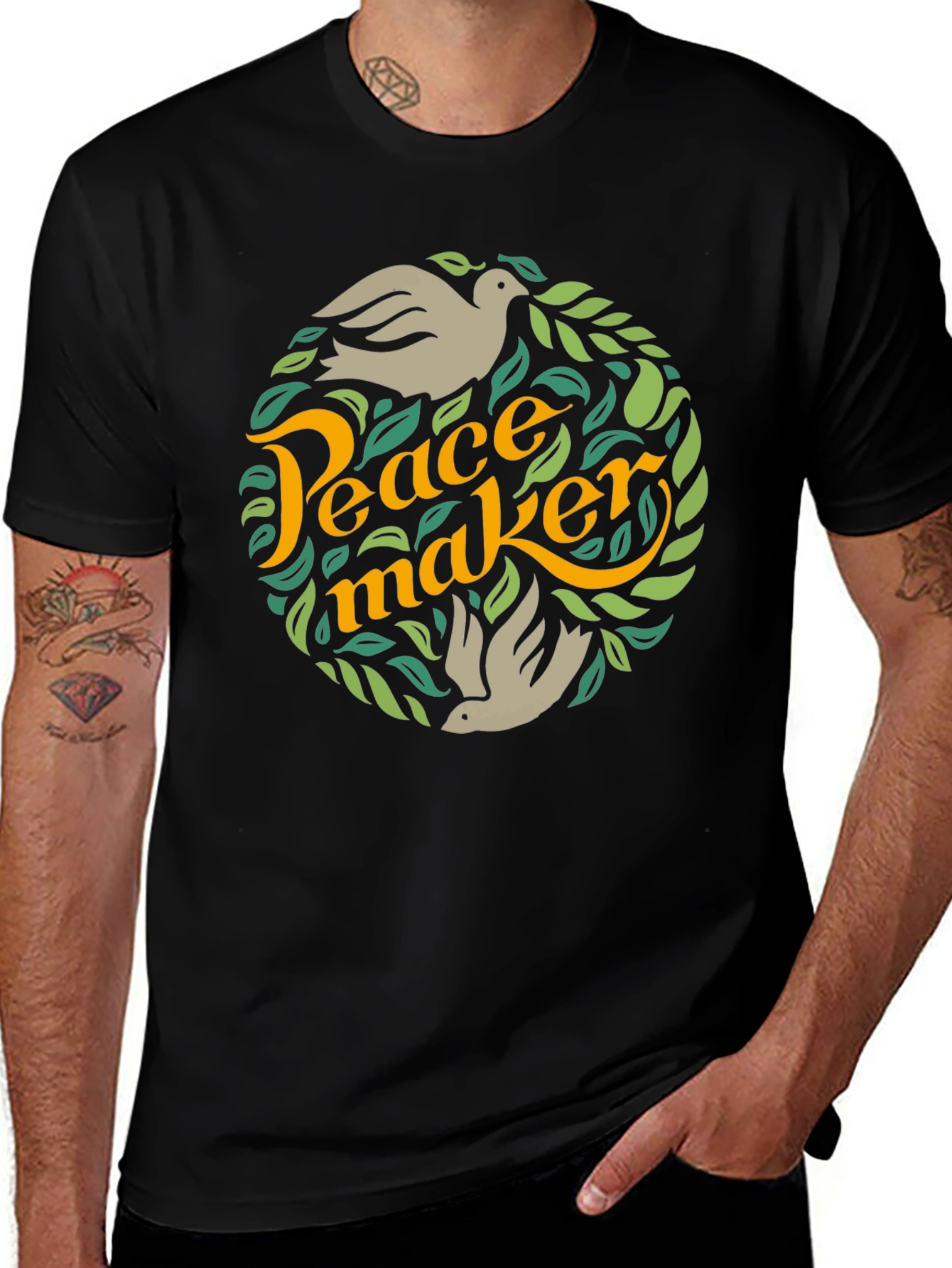 Variant 18 of Peace Maker Graphic Tee - Dove & Leaf Design