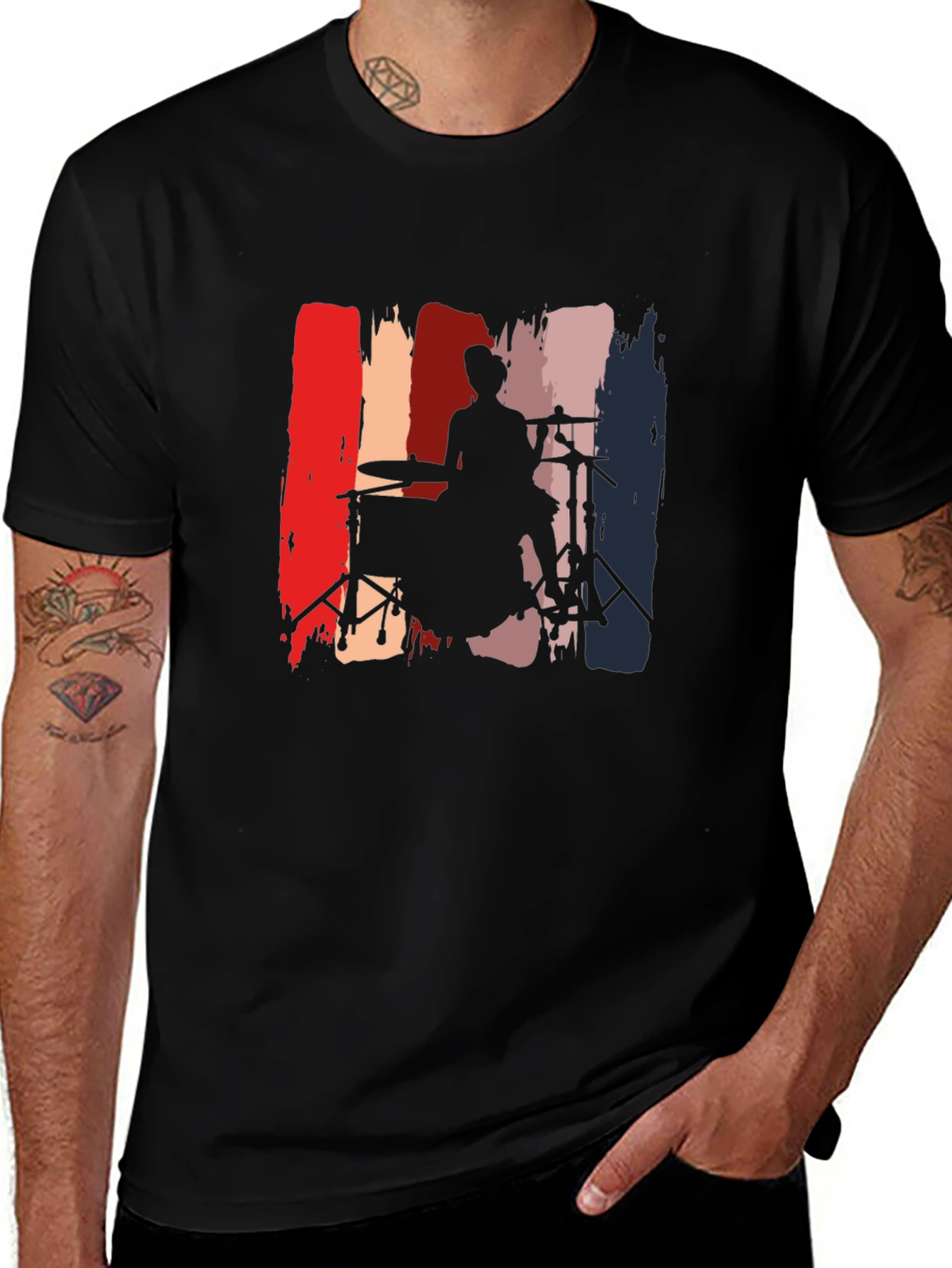 Variant 11 of Drummer Silhouette Graphic Tee - Black Casual T-Shirt