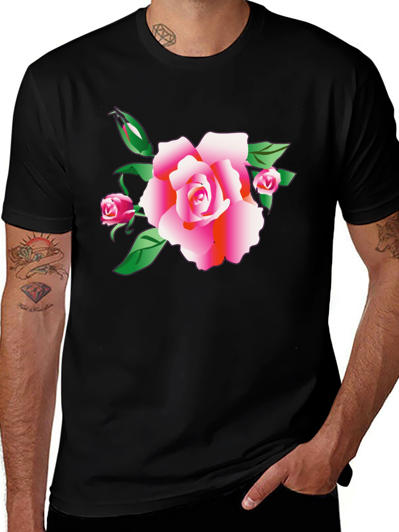 Variant 21 of Black Tee with Pink Rose Graphic