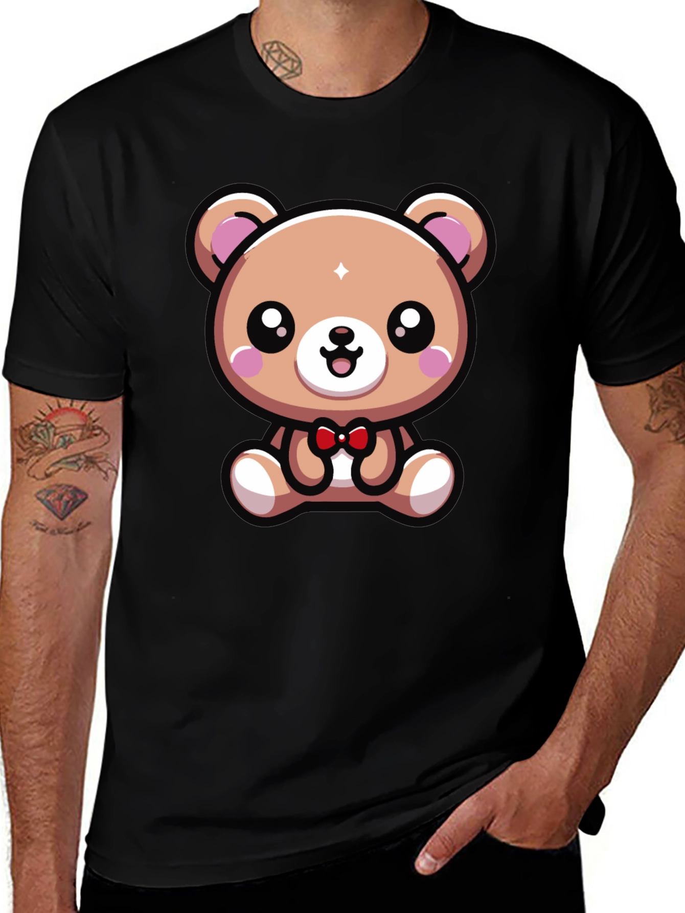 Variant 4 of Cute Cartoon Bear Graphic Tee - Black
