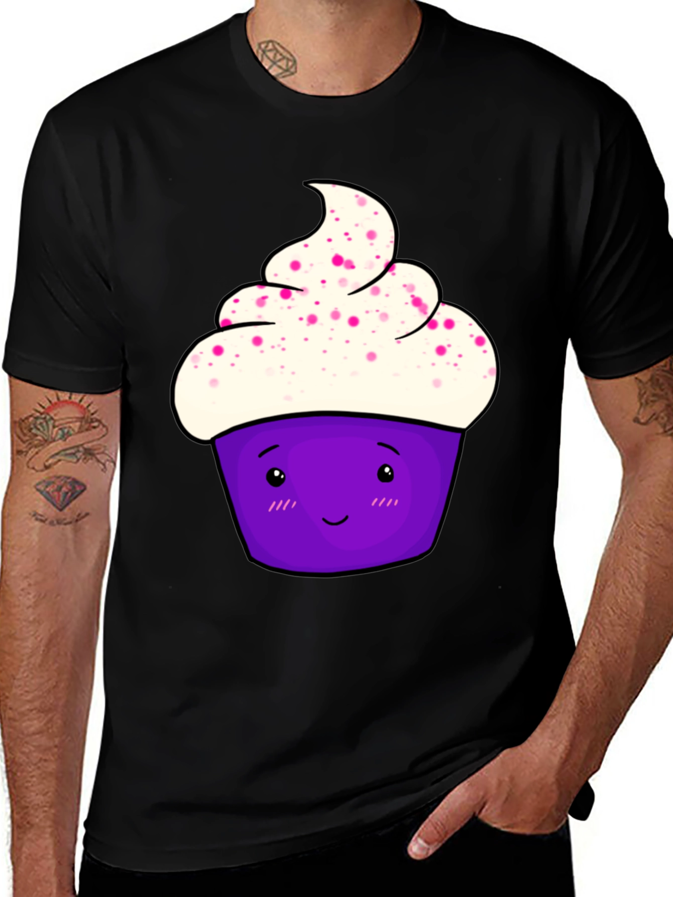 Black Cute Cupcake Graphic T-Shirt - Black Cotton Tee main image