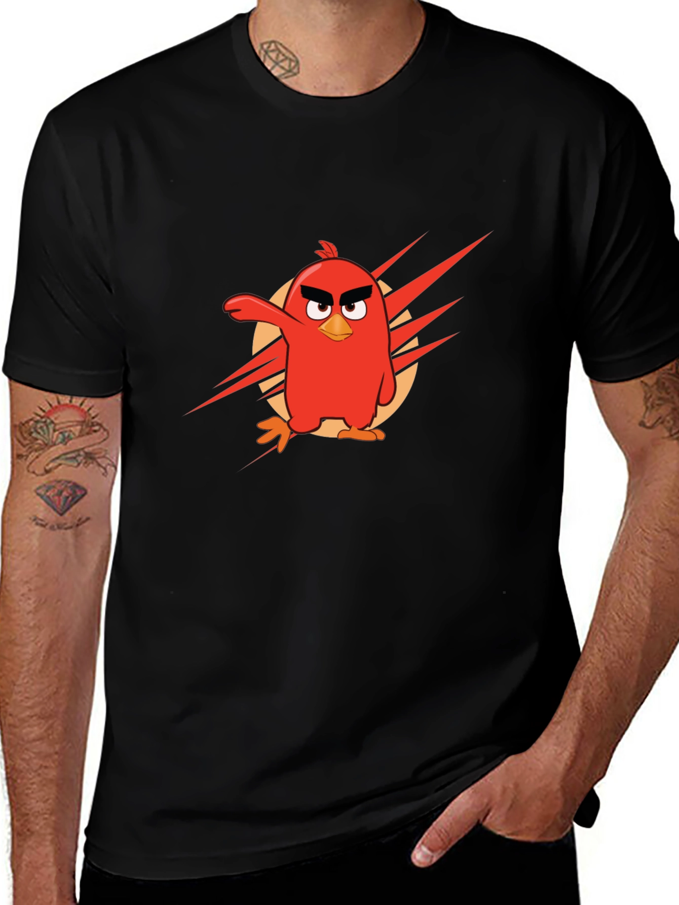 Variant 22 of Angry Birds Red Character Black T-Shirt