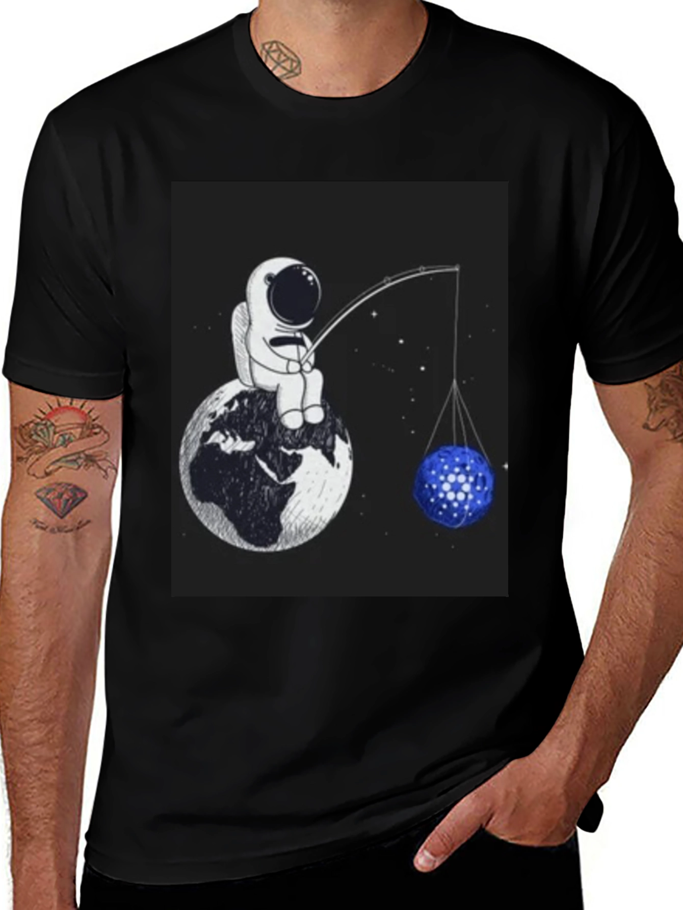Variant 13 of Astronaut Fishing T-Shirt - Unique Space Design