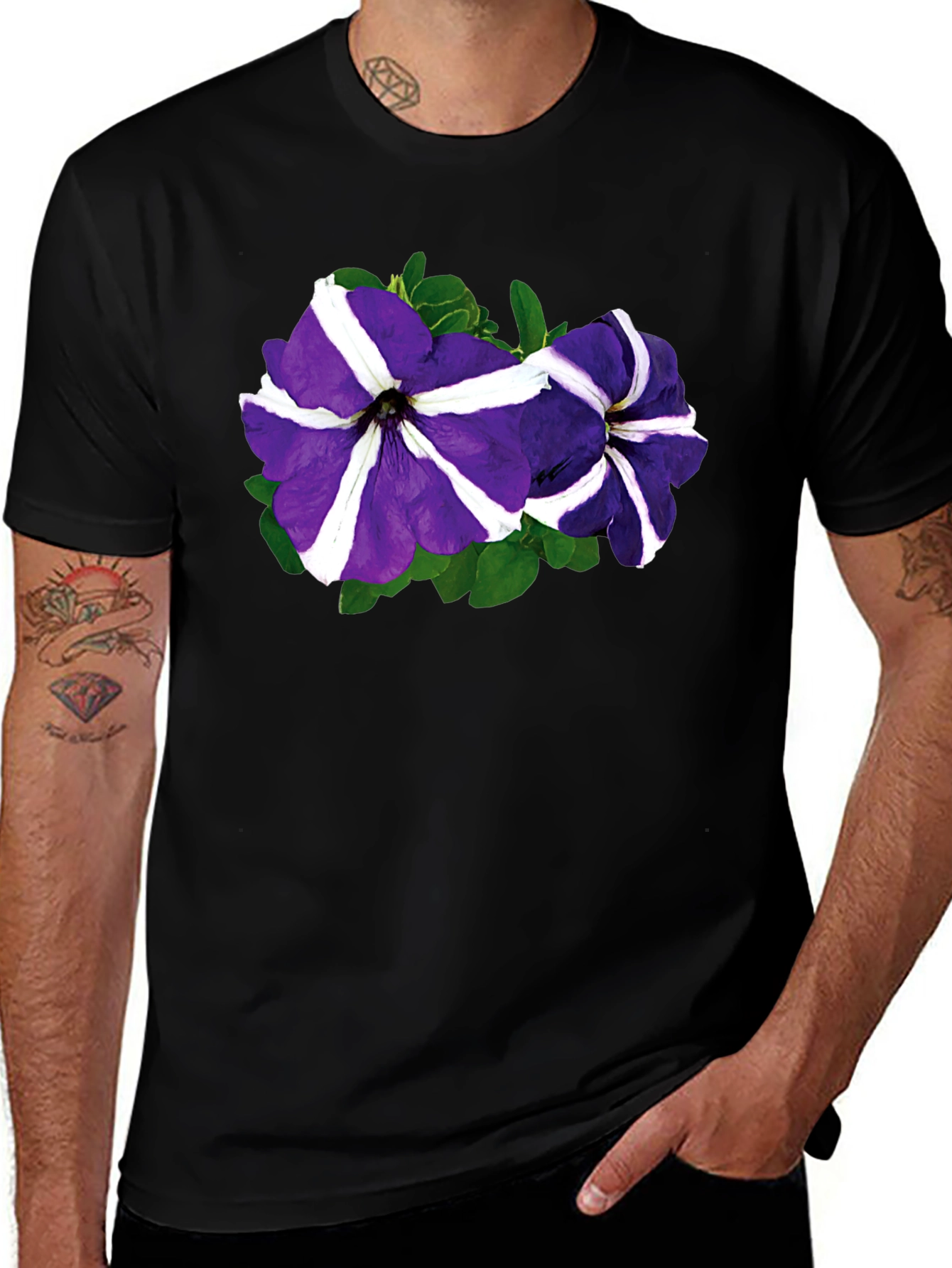 Variant 5 of Floral Petunia T-Shirt - Black Cotton Blend