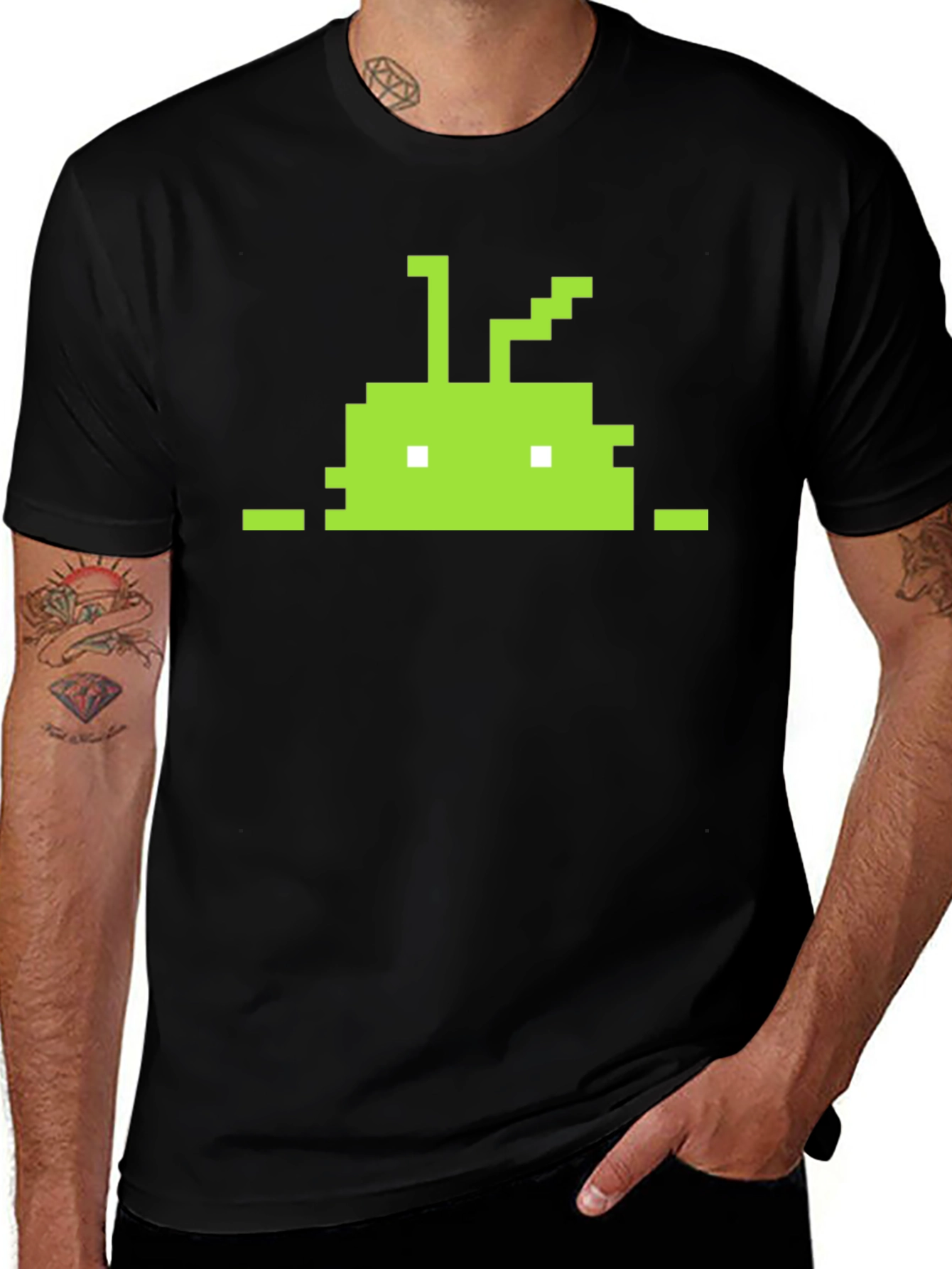 Black Pixelated Android Robot Black T-Shirt main image