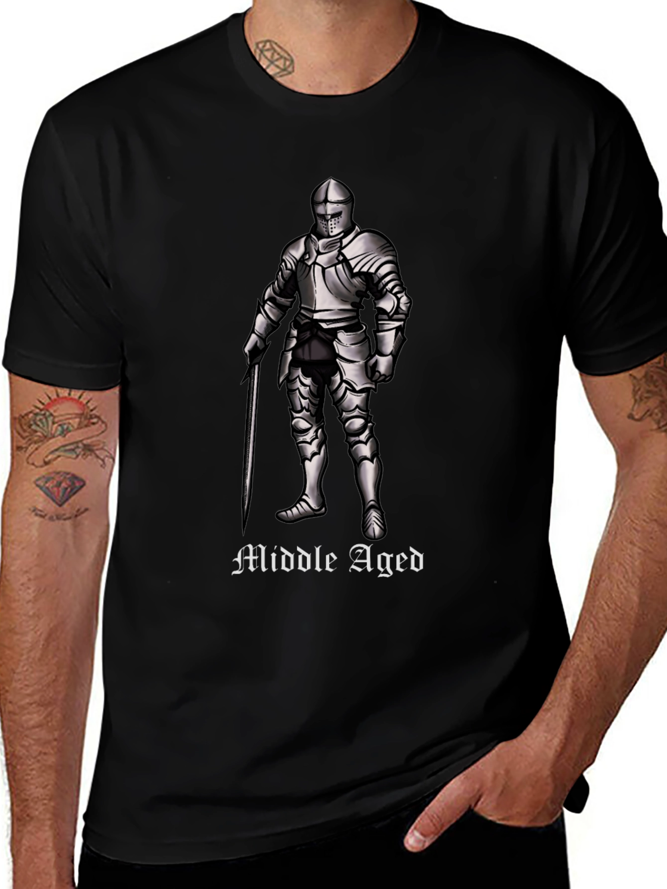Variant 19 of Middle Aged Knight Graphic T-Shirt - Black
