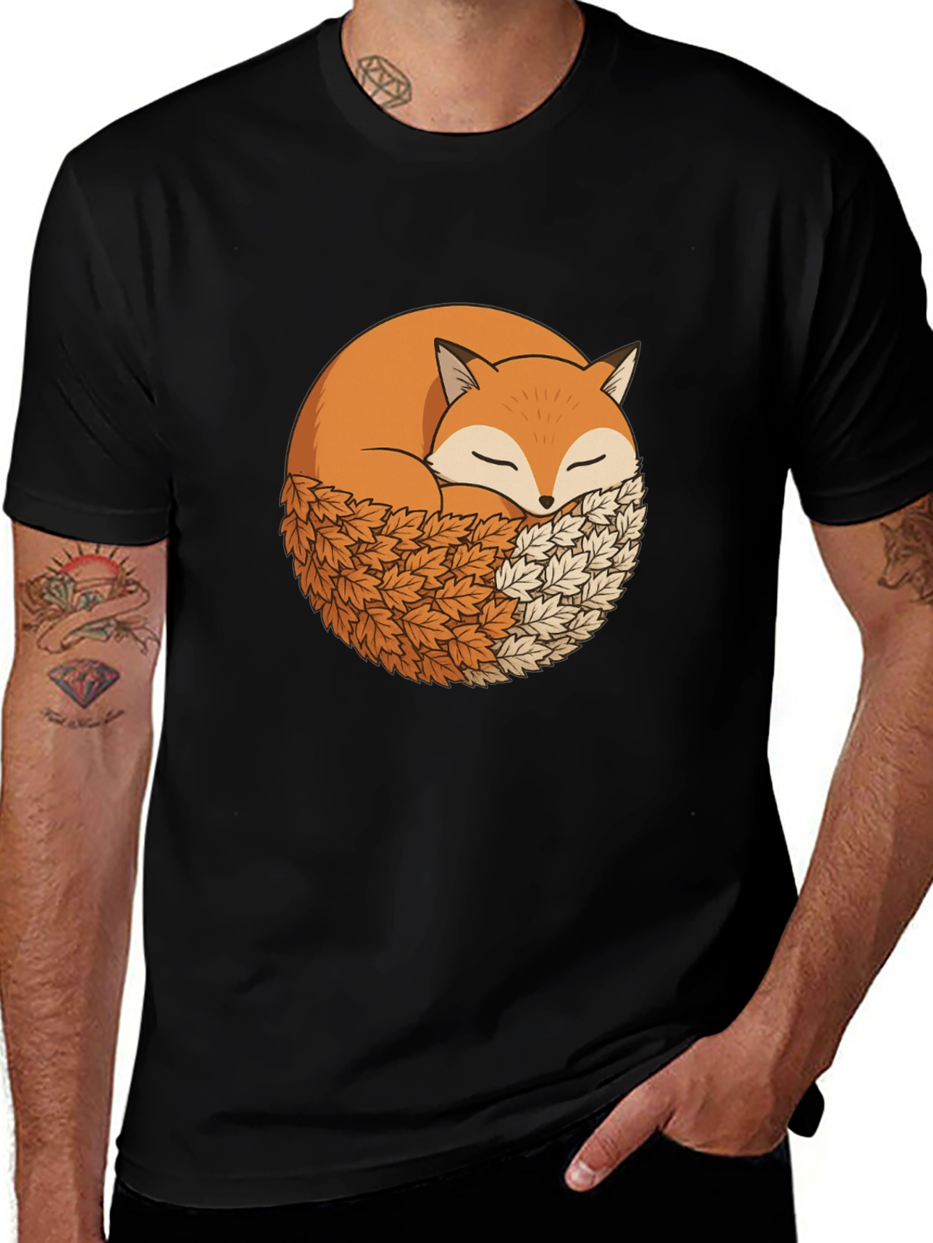 Variant 16 of Sleeping Fox Leaf Nest Graphic Tee