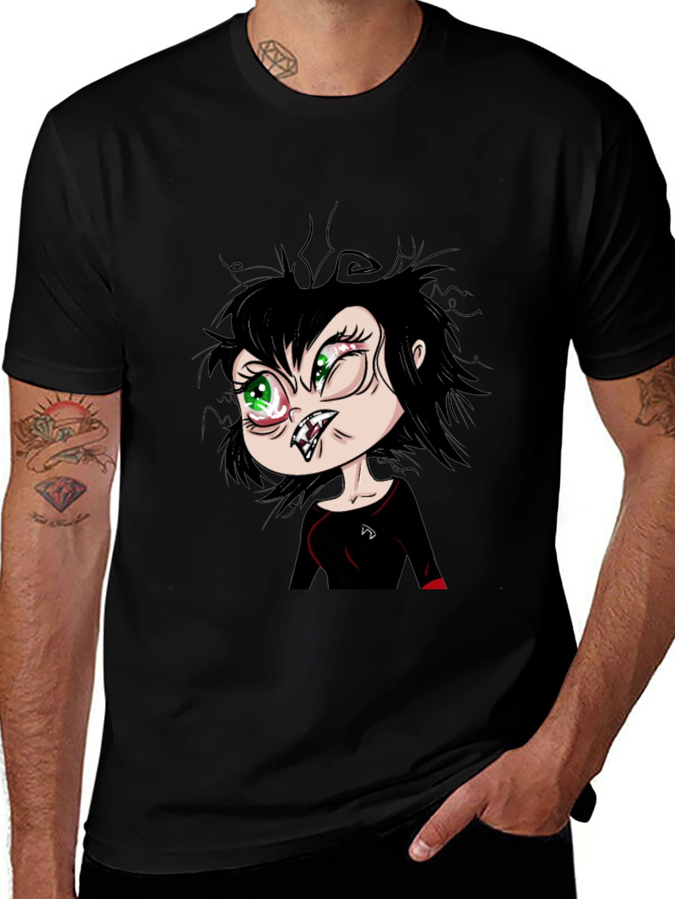 Variant 23 of Funny Cartoon Vampire Graphic T-Shirt - Black