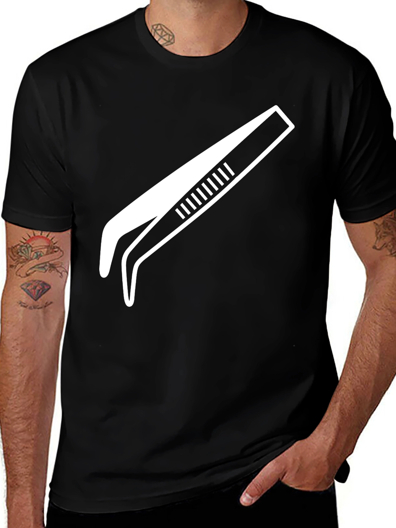 Black Cool Tweezers Graphic Tee - Black Cotton T-Shirt main image