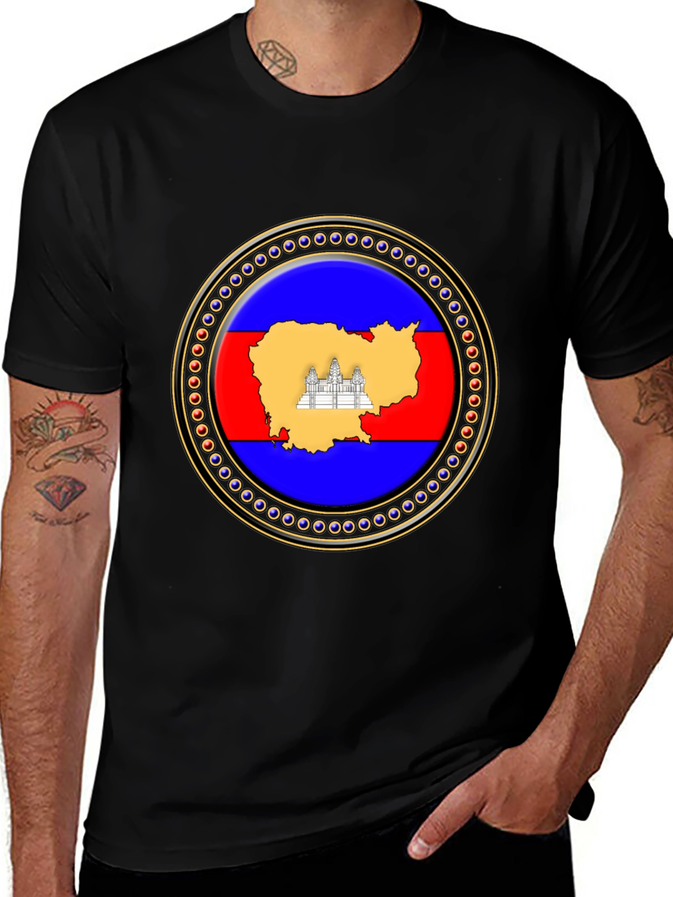 Cambodia Flag Graphic T-Shirt - Black