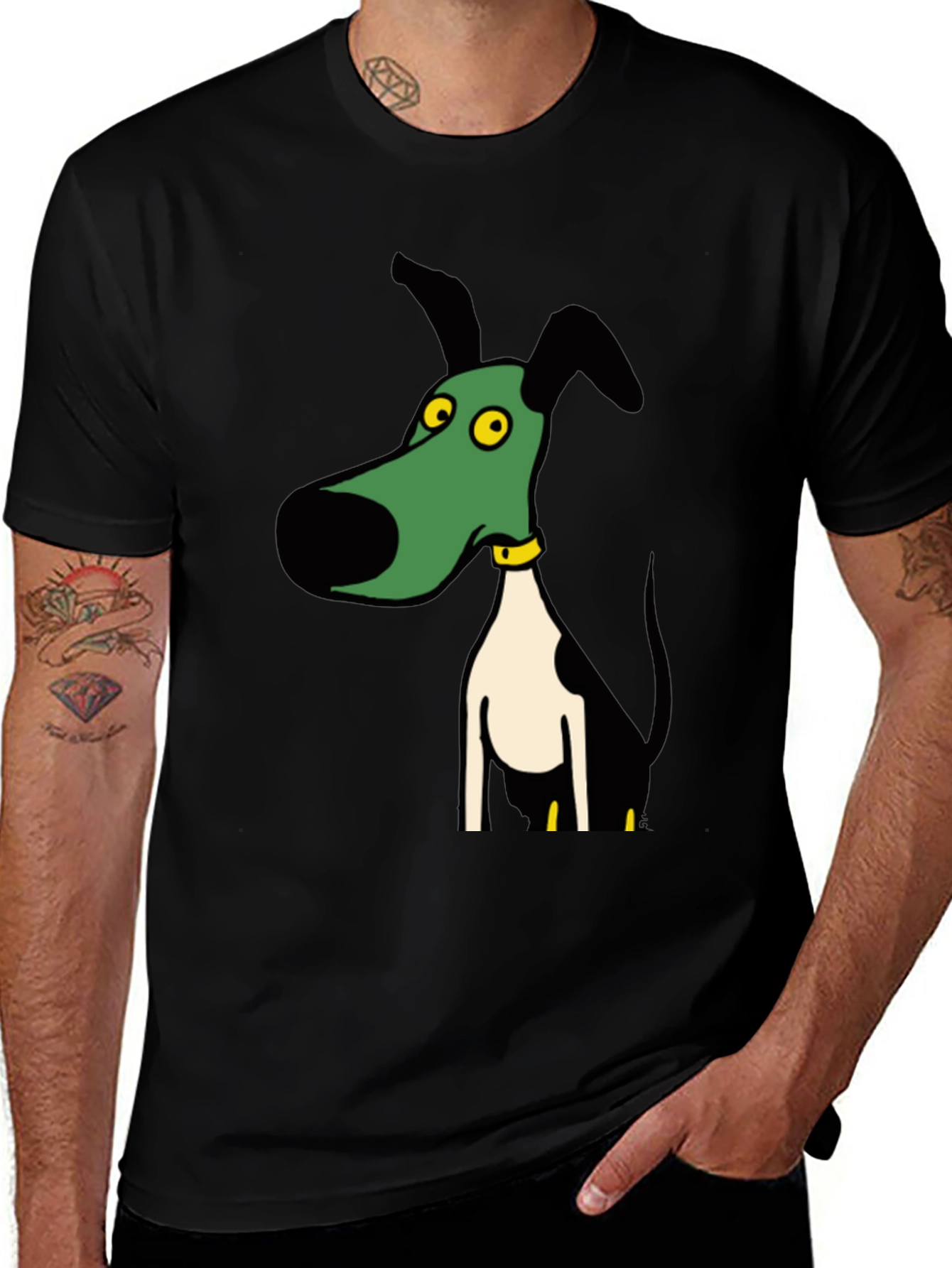 Variant 3 of Cartoon Dog Graphic T-Shirt - Black