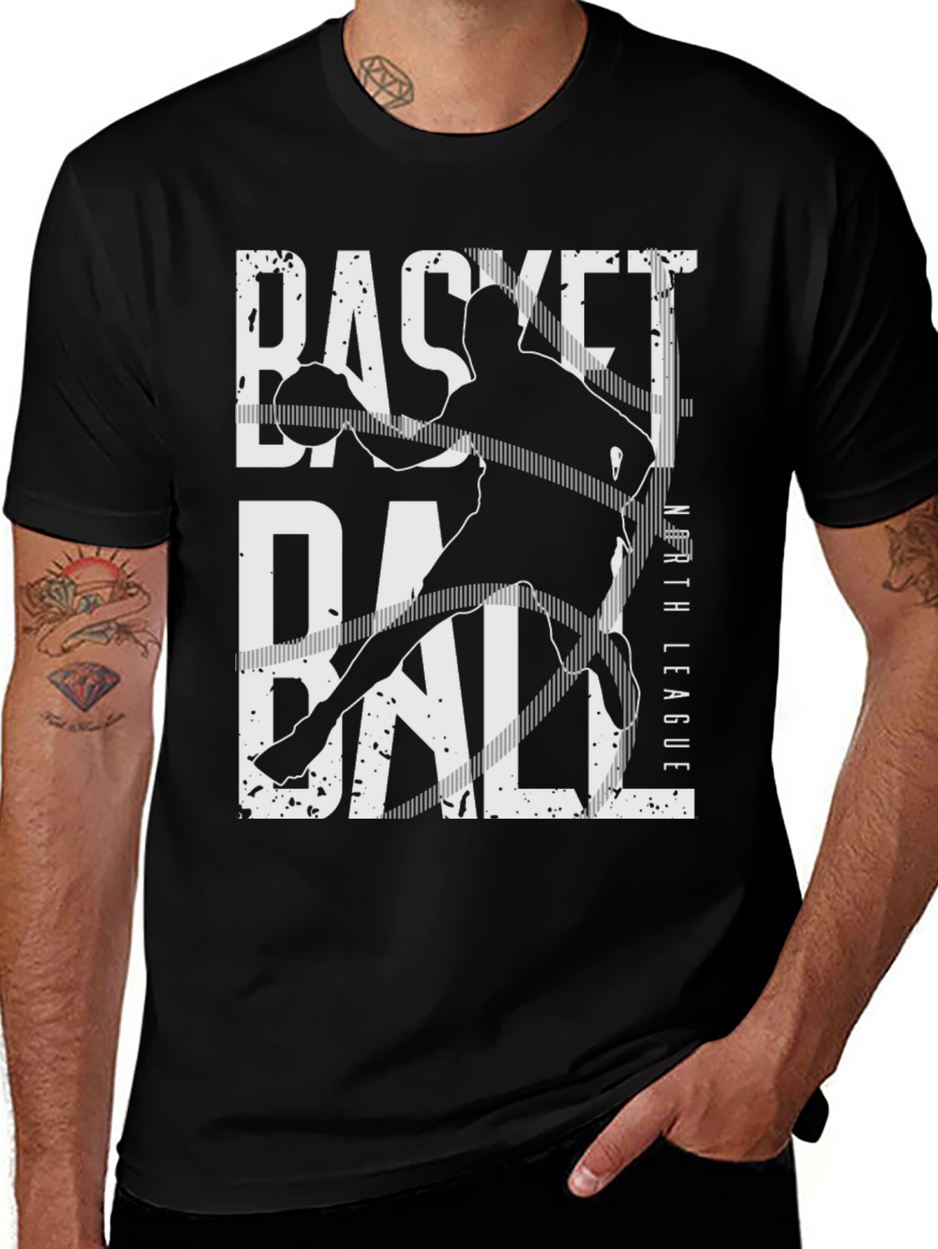 Variant 25 of Basketball North League Black T-Shirt