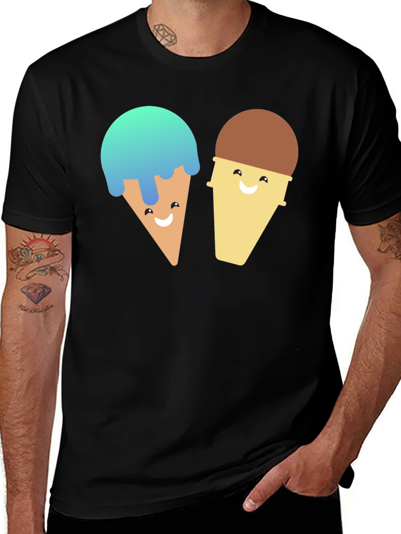 Variant 8 of Cute Ice Cream Cone Graphic Tee - Black