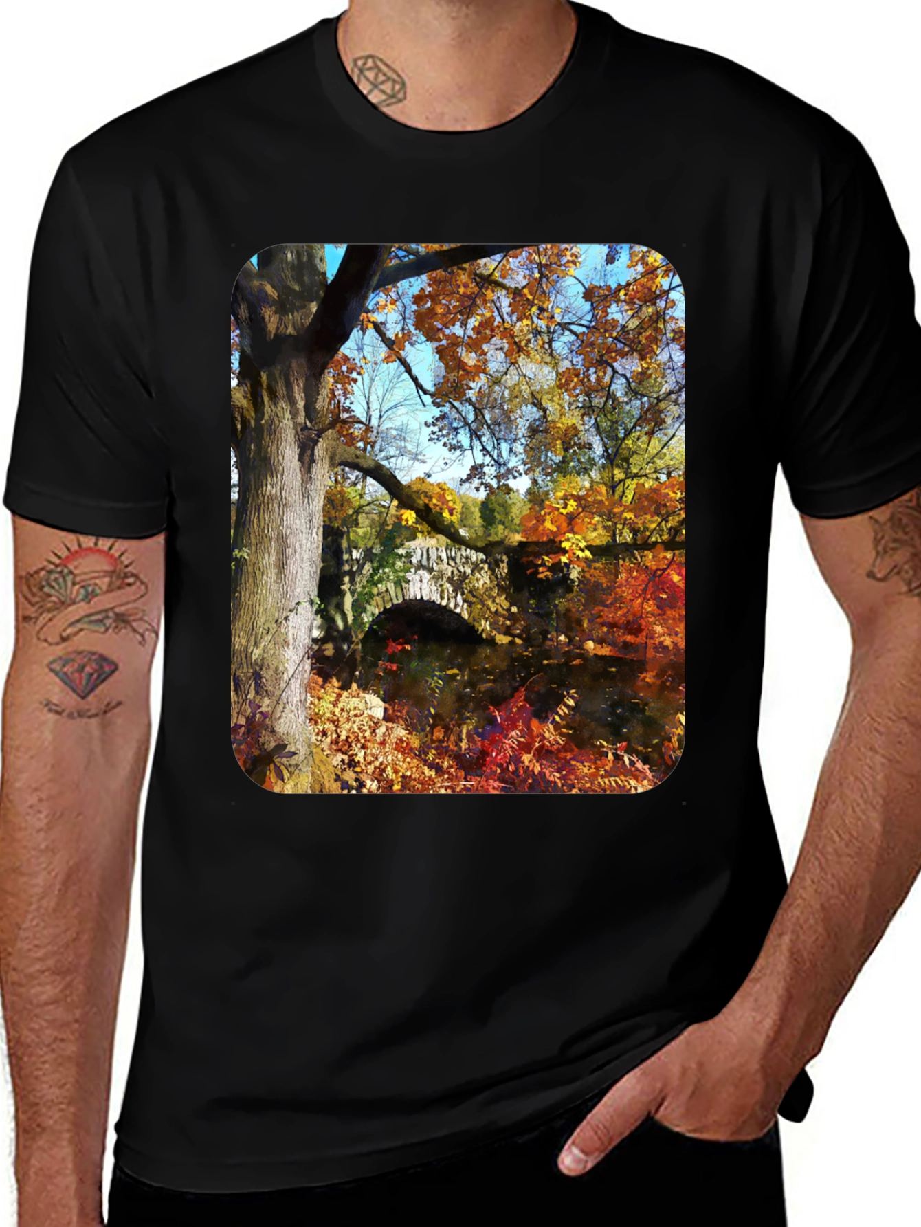 Variant 5 of Autumn Bridge T-Shirt - Nature Lover's Tee